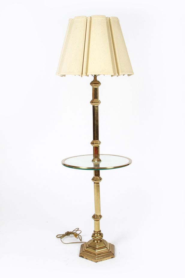 Tall Brass Floor Lamp with Glass Table