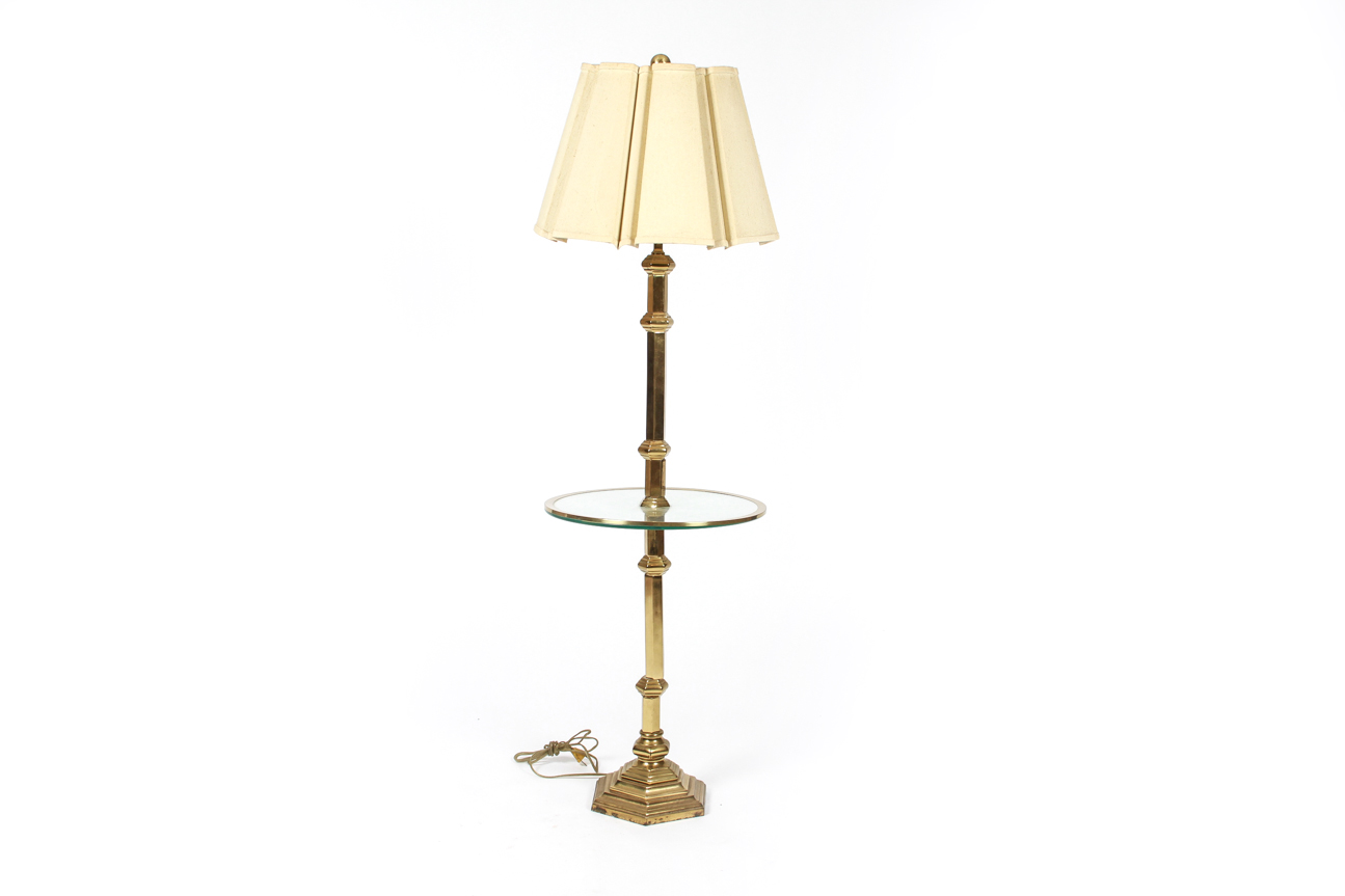 Tall Brass Floor Lamp with Glass Table