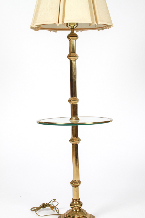 Tall Brass Floor Lamp with Glass Table