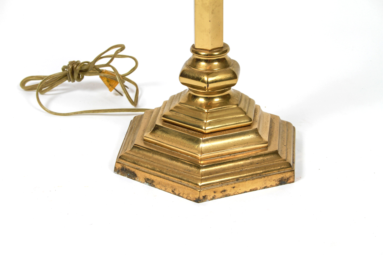 Tall Brass Floor Lamp with Glass Table