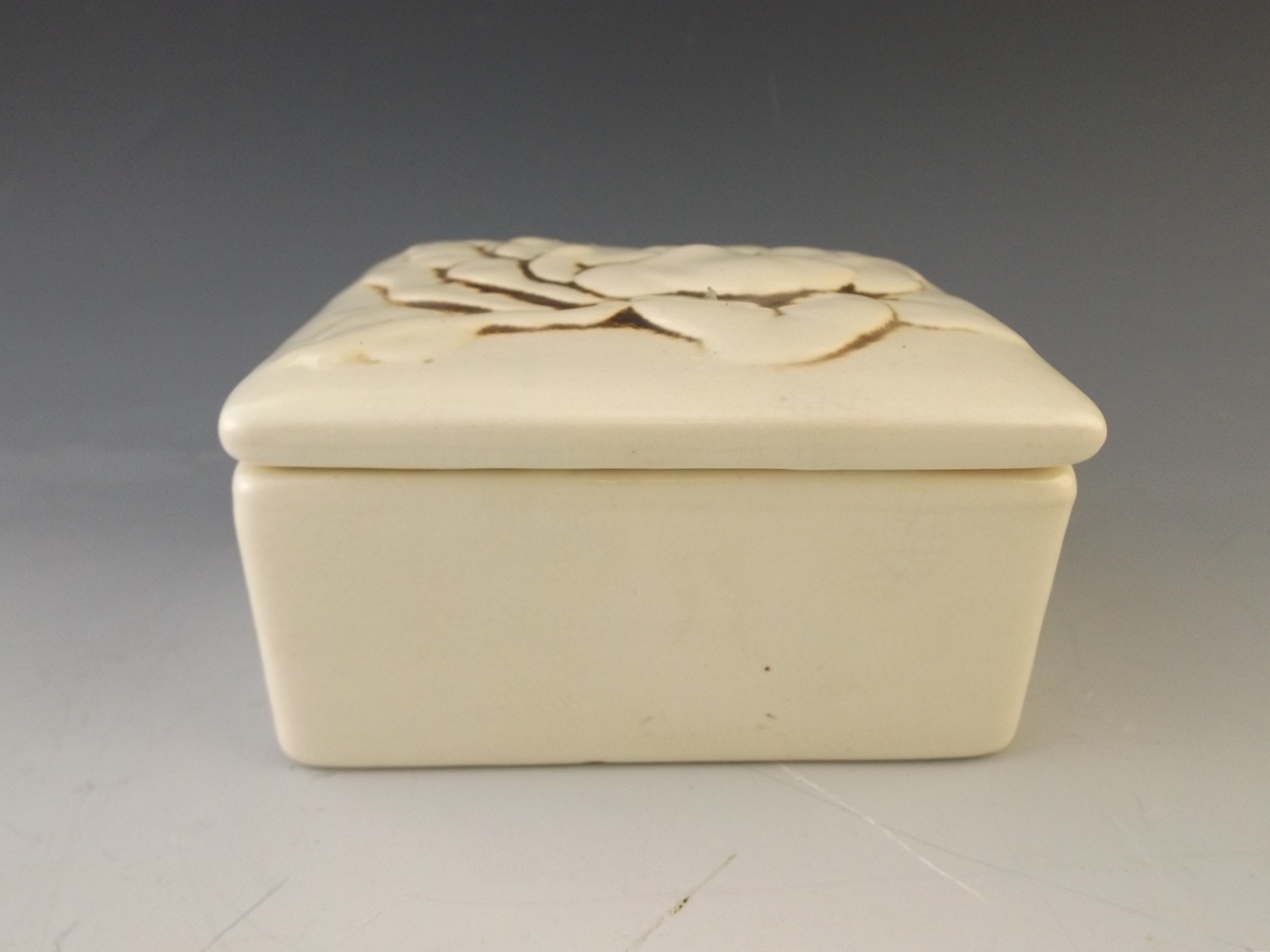 Red Wing Pottery Lidded Box with Magnolia Blossom