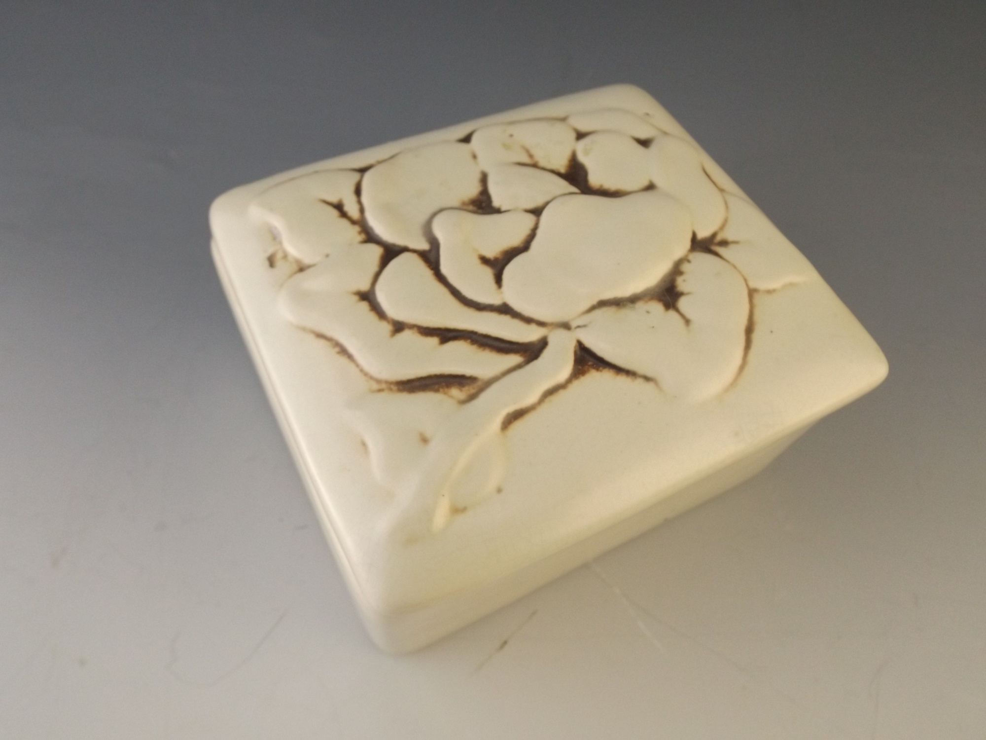 Red Wing Pottery Lidded Box with Magnolia Blossom
