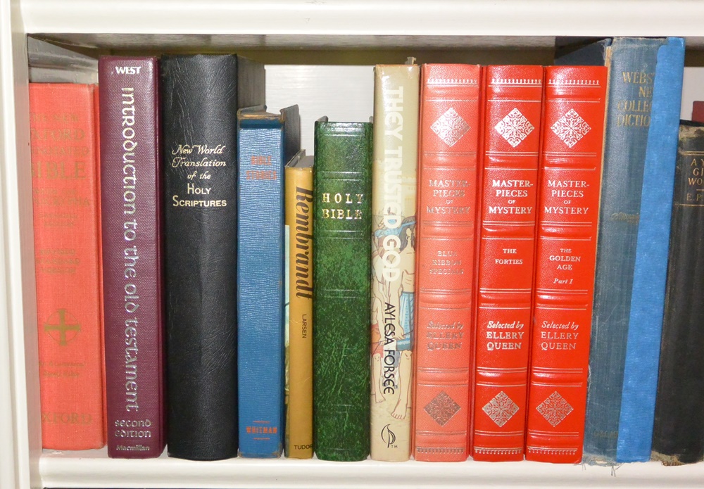 Three Shelves of Books Mostly Older Educational and Novels