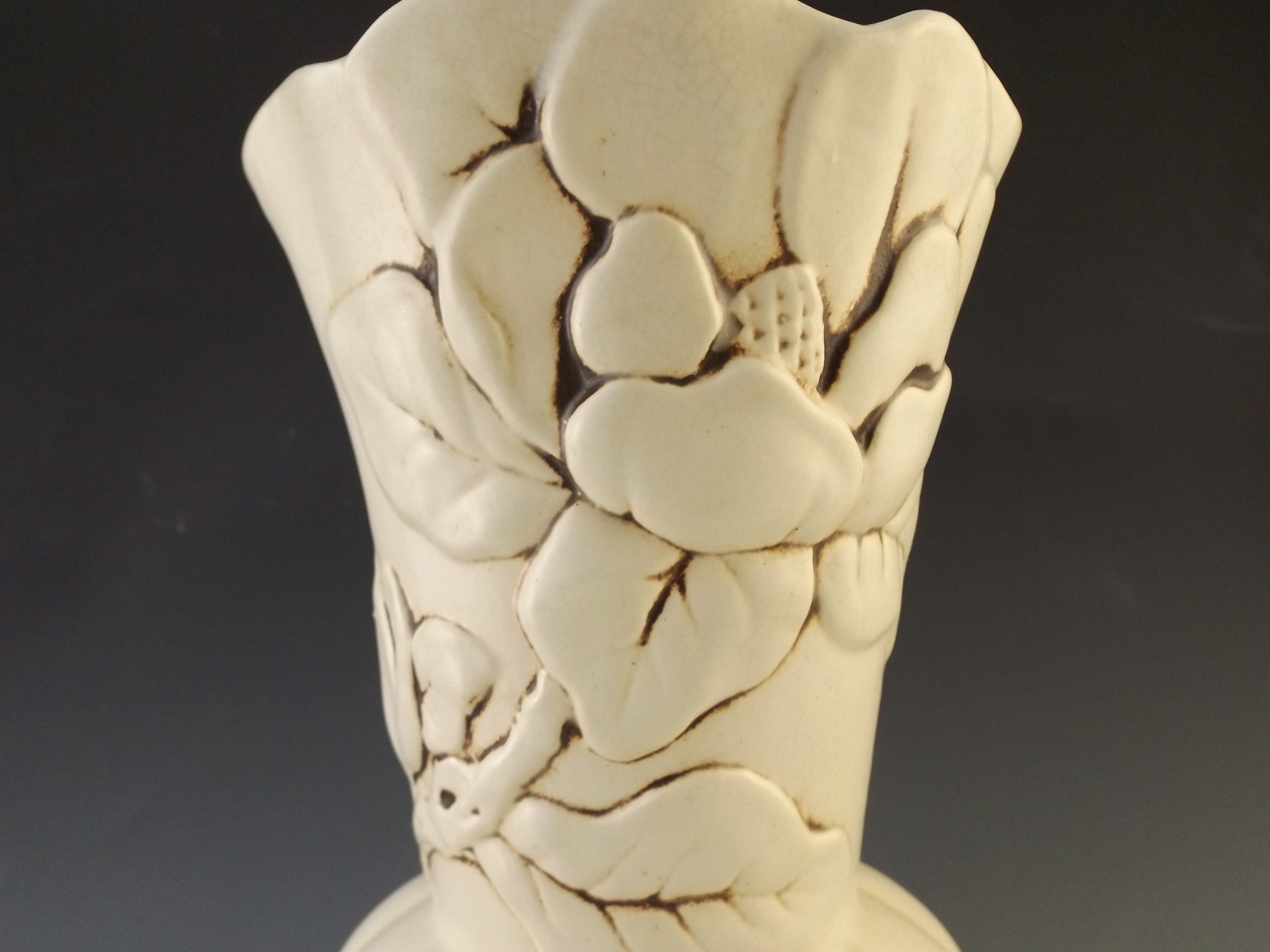 Red Wing Pottery Vase with Magnolia Blossom