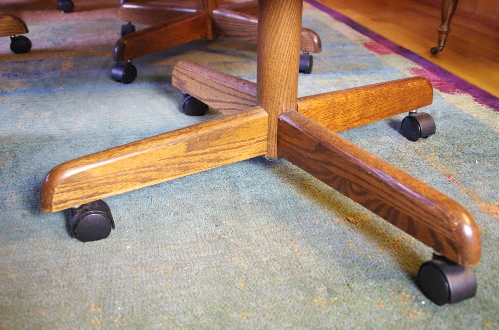 Set of Six Vintage Rolling Kitchen Chairs with Leather Upholstery