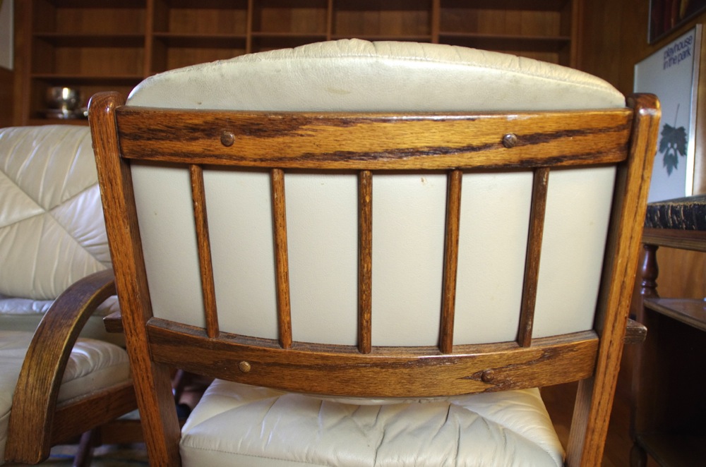 Set of Six Vintage Rolling Kitchen Chairs with Leather Upholstery