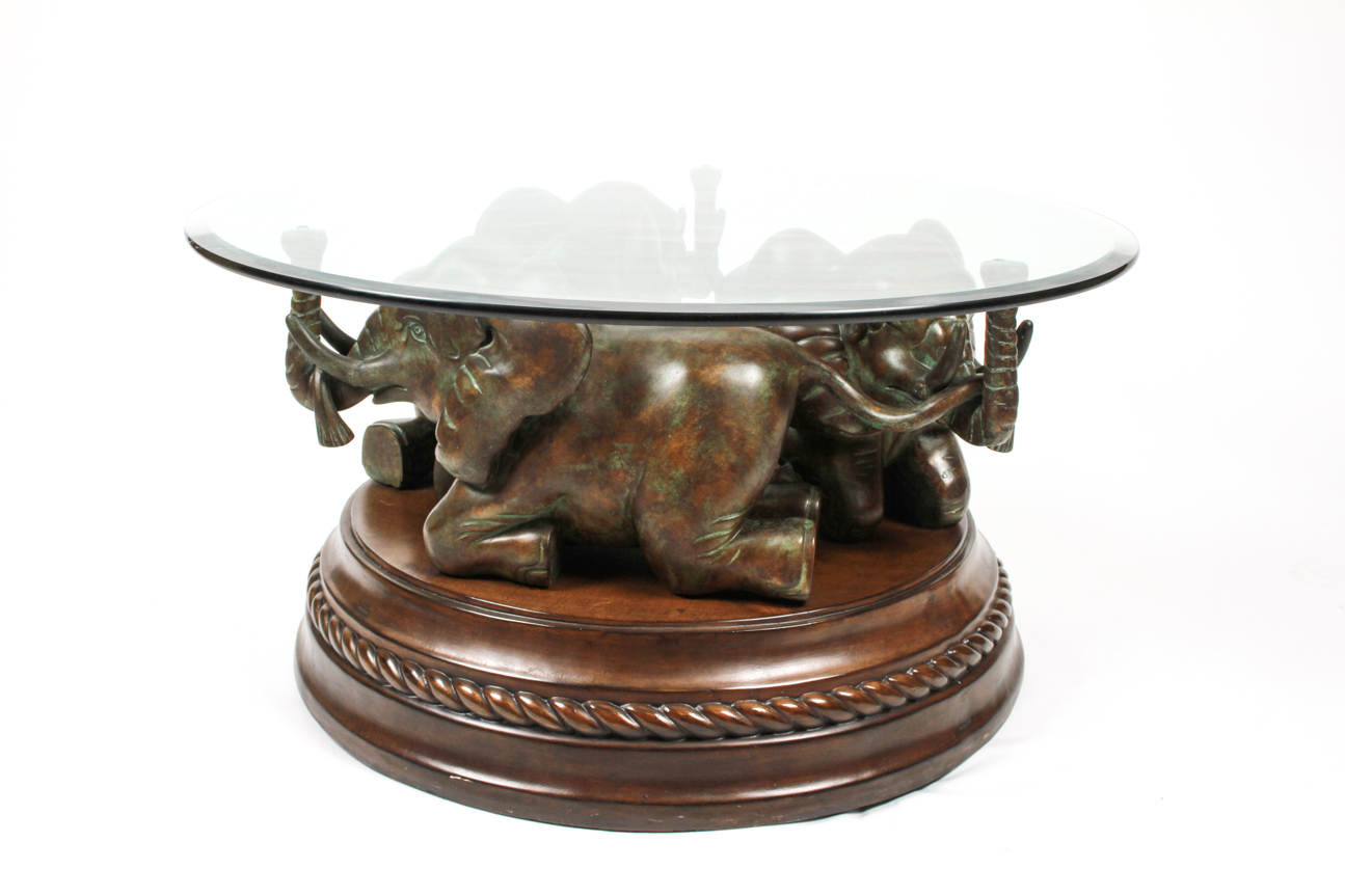 Elephant Base Coffee Table with Glass Top