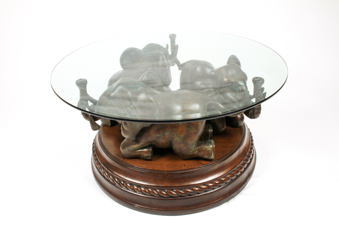 Elephant Base Coffee Table with Glass Top