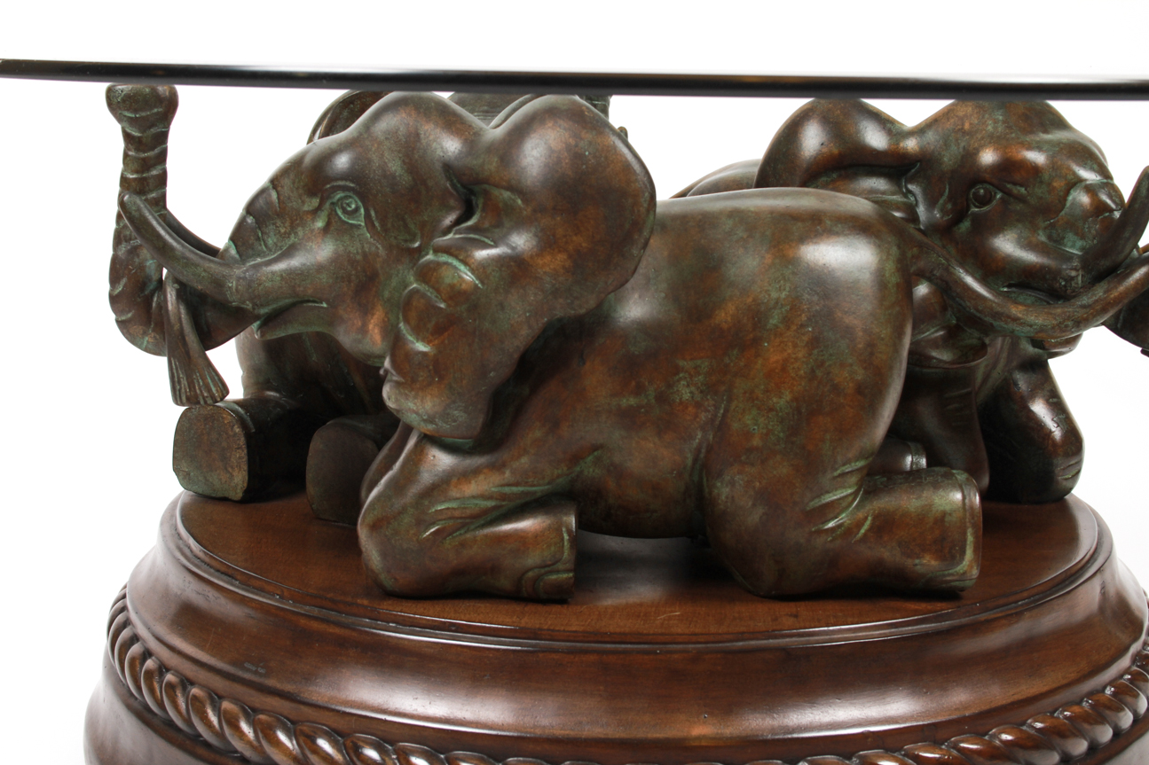 Elephant Base Coffee Table with Glass Top