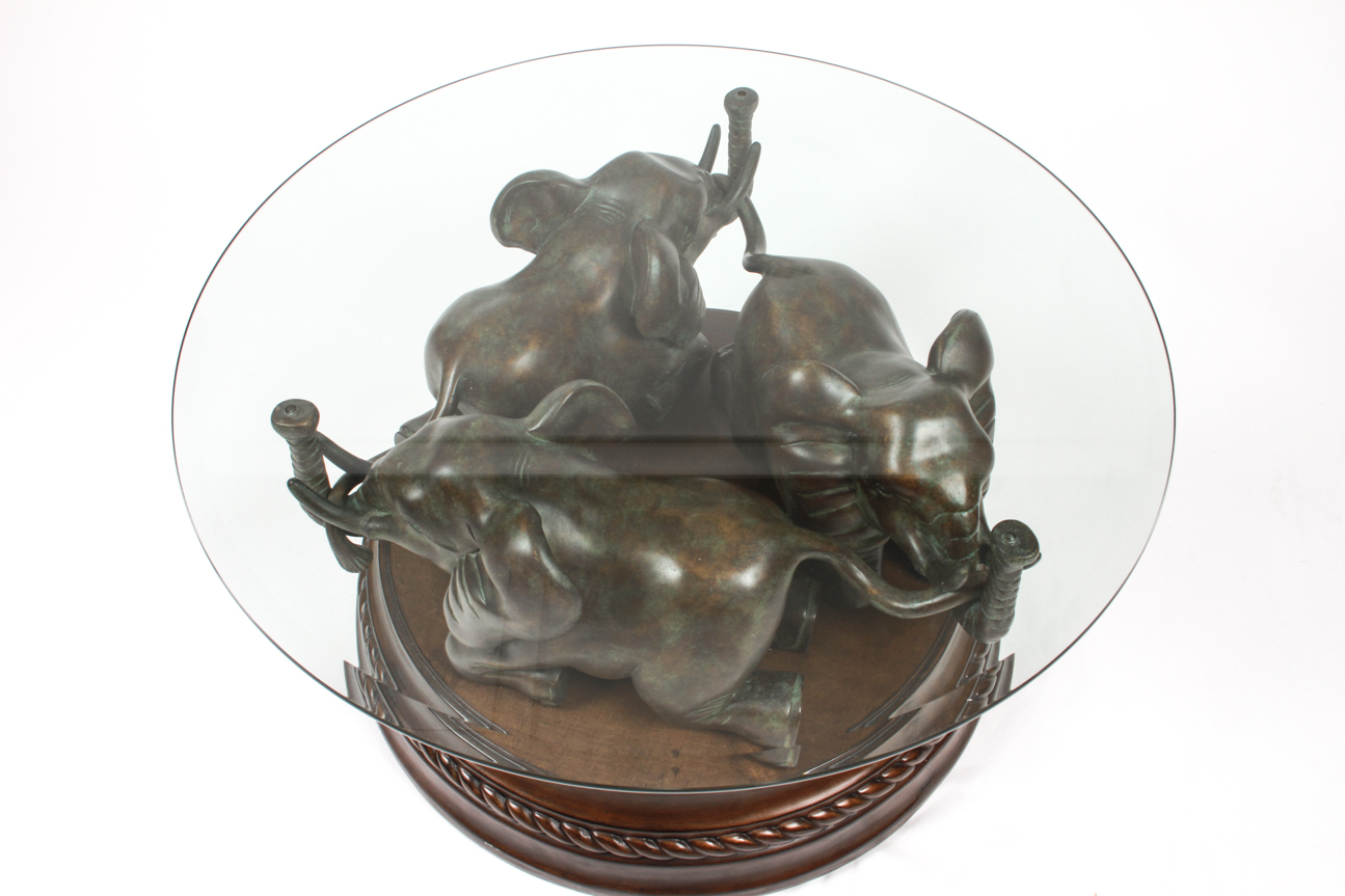 Elephant Base Coffee Table with Glass Top