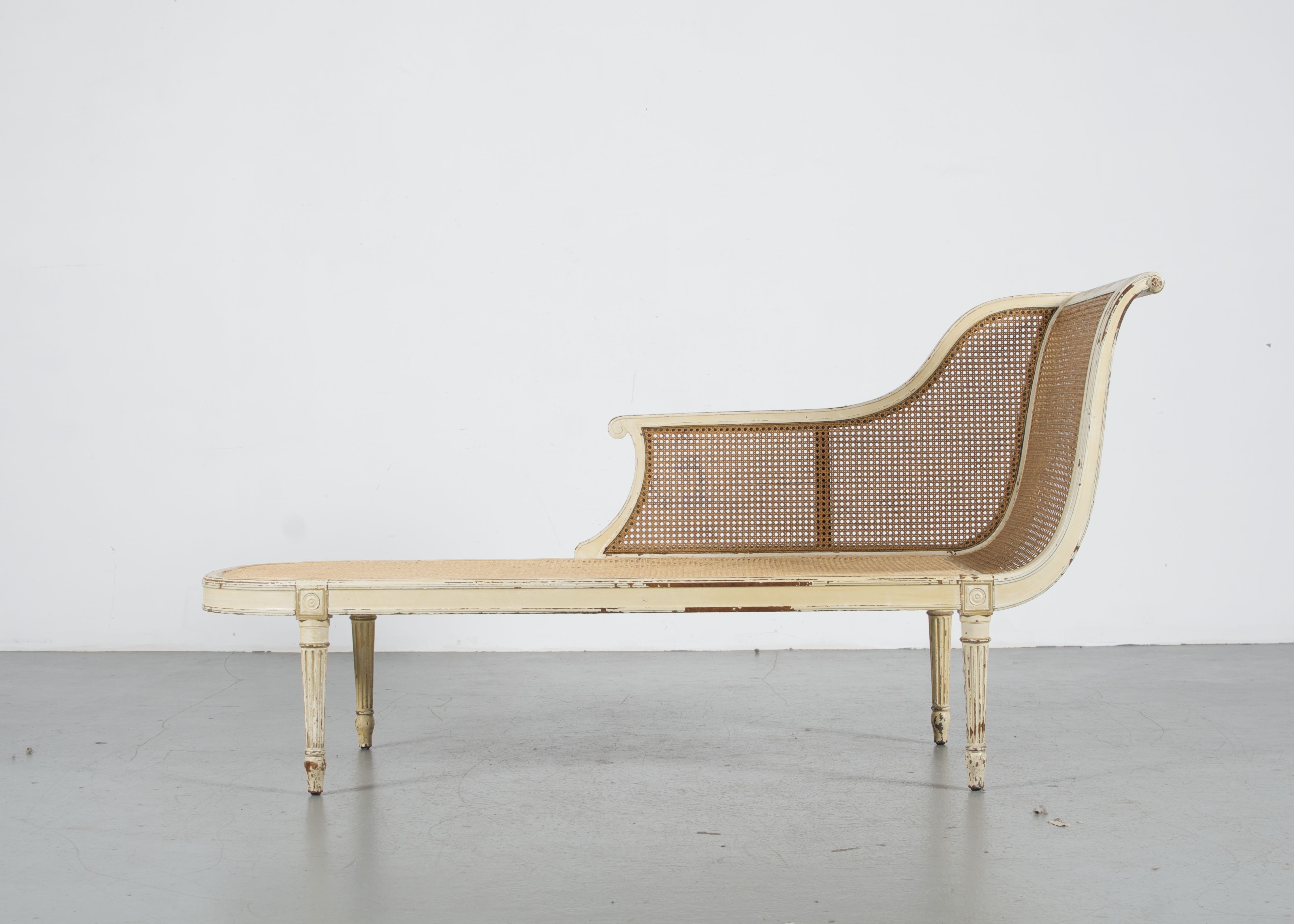 French Cane Chaise Lounge in Louis XVI Style