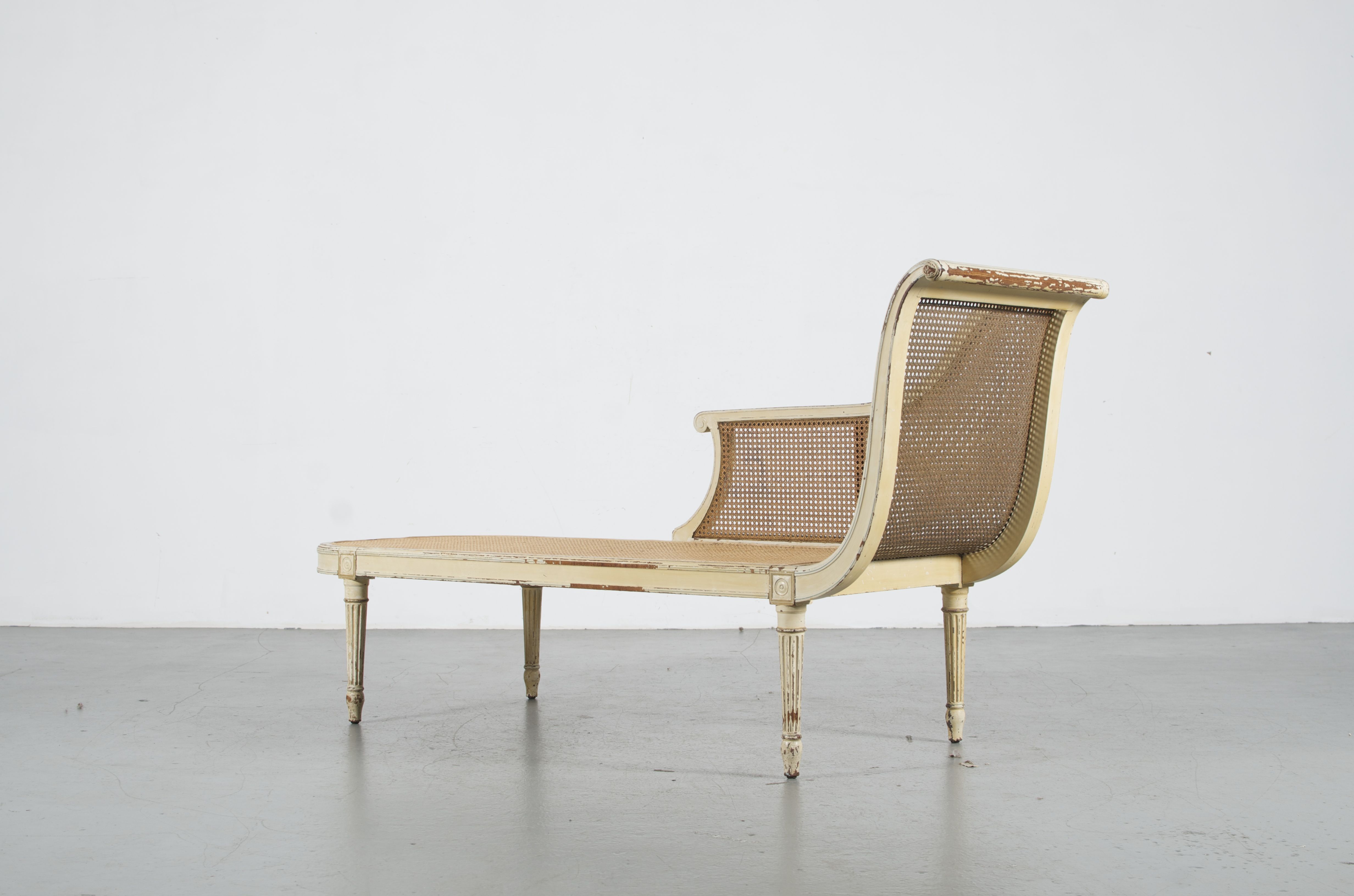 French Cane Chaise Lounge in Louis XVI Style