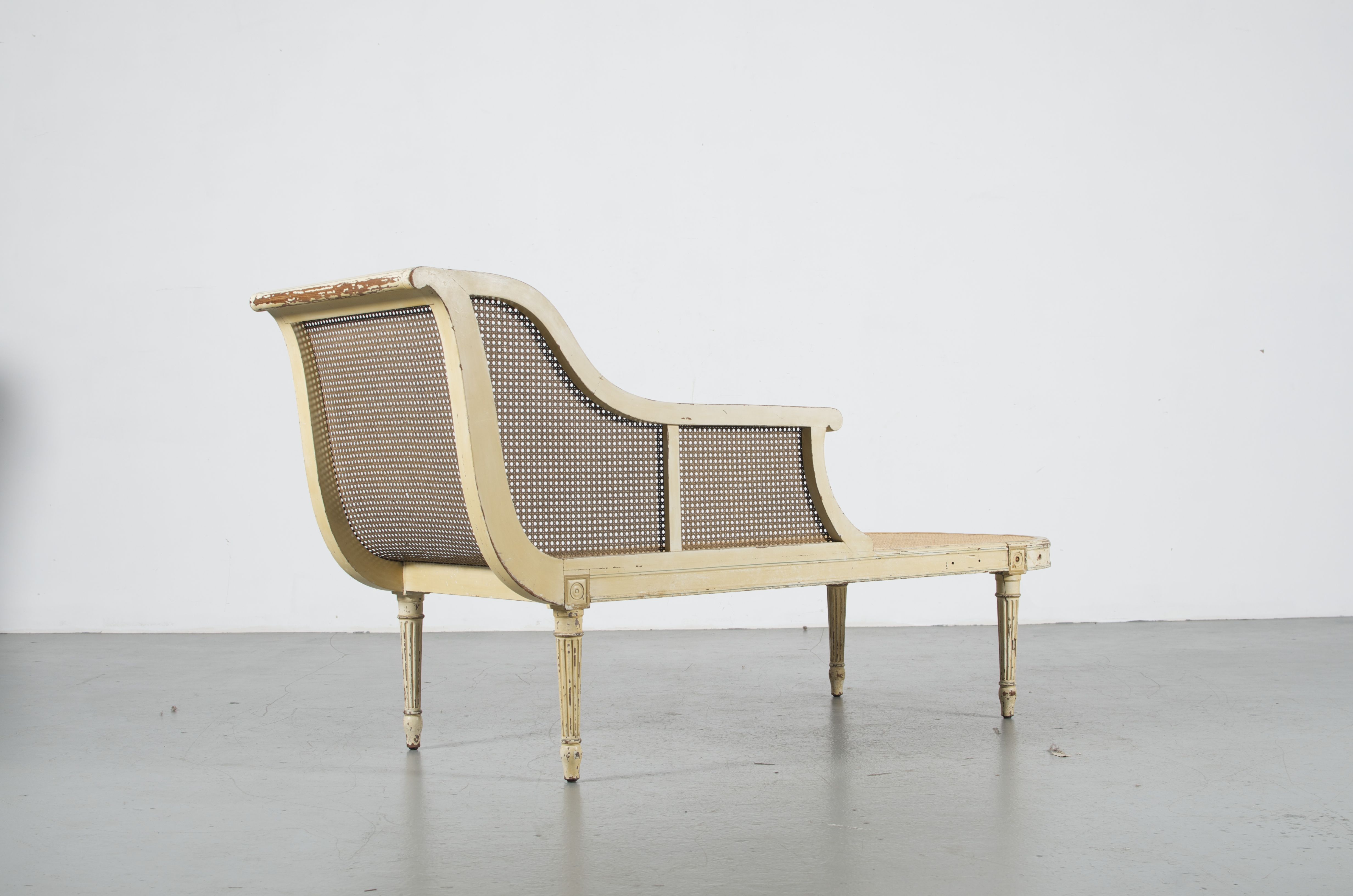French Cane Chaise Lounge in Louis XVI Style