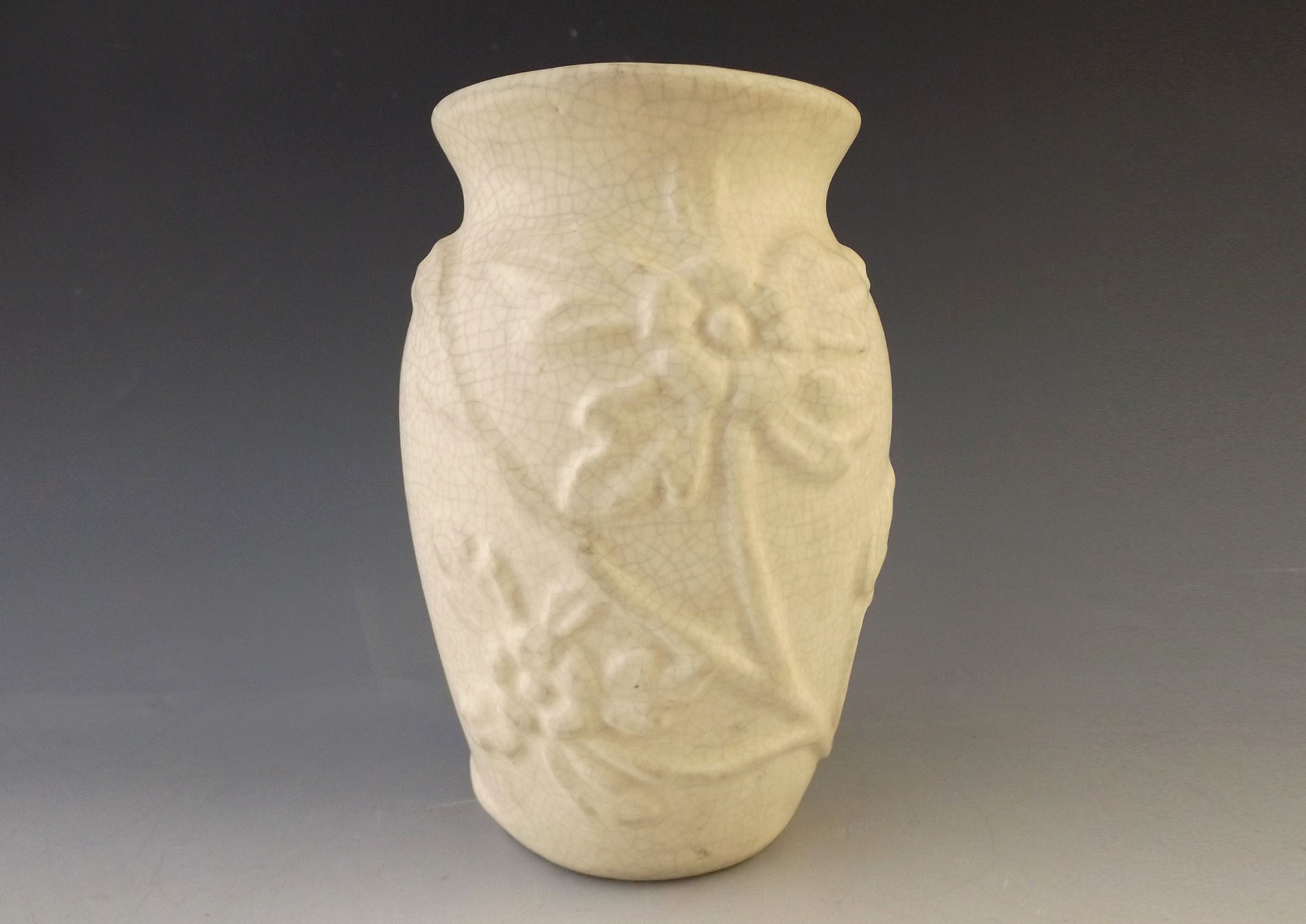 Hull Crackle Glaze Vase with Embossed Flowers