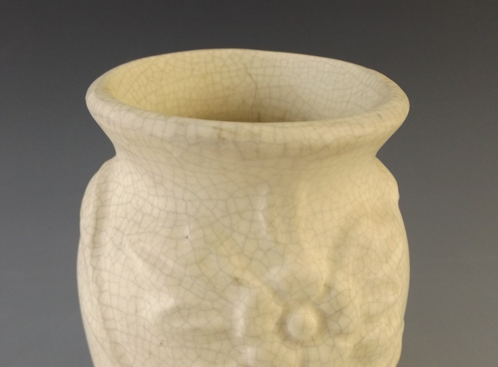 Hull Crackle Glaze Vase with Embossed Flowers