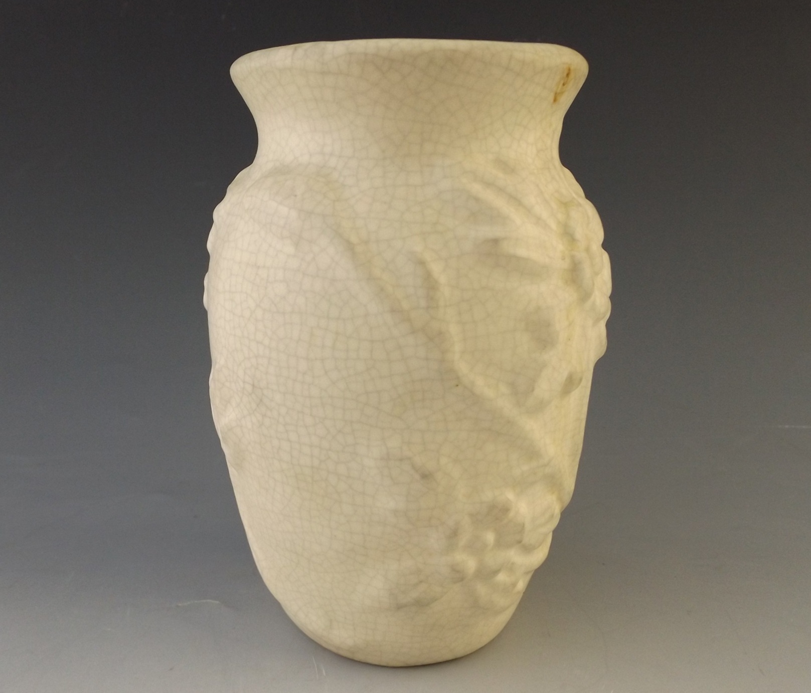 Hull Crackle Glaze Vase with Embossed Flowers