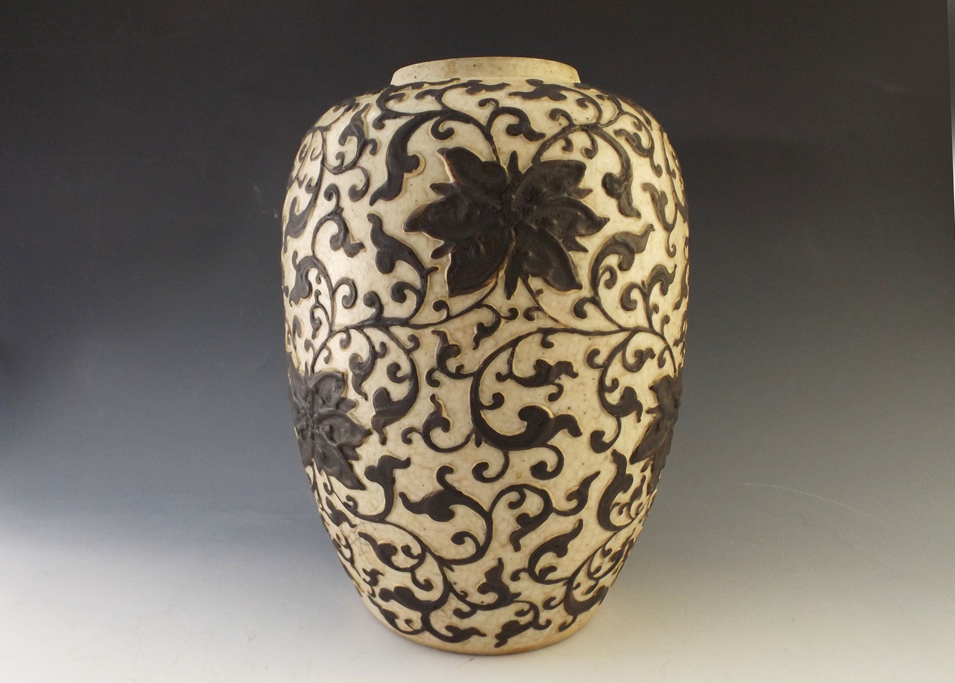 Chinese Crackle Glaze Vase with Scrollwork Patterning