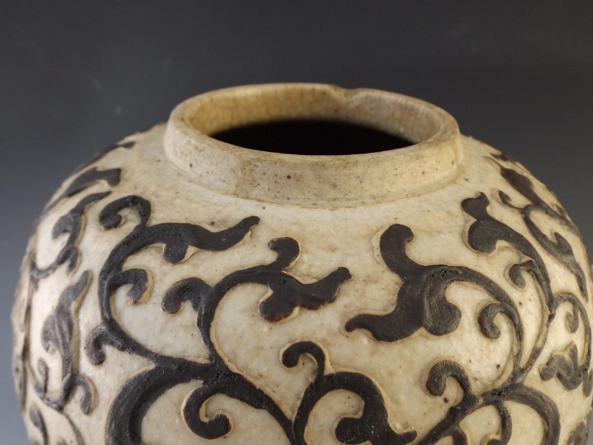 Chinese Crackle Glaze Vase with Scrollwork Patterning