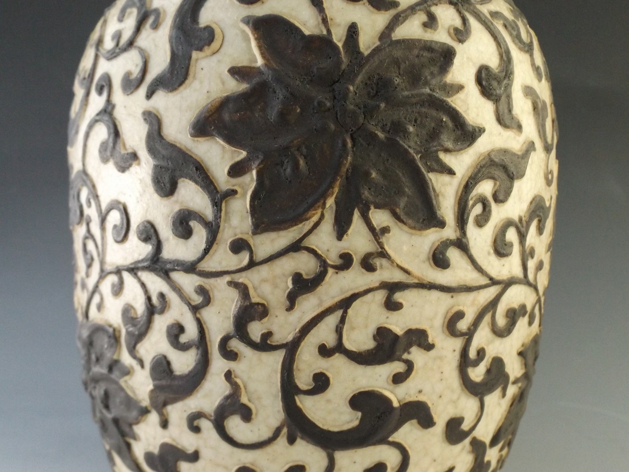 Chinese Crackle Glaze Vase with Scrollwork Patterning