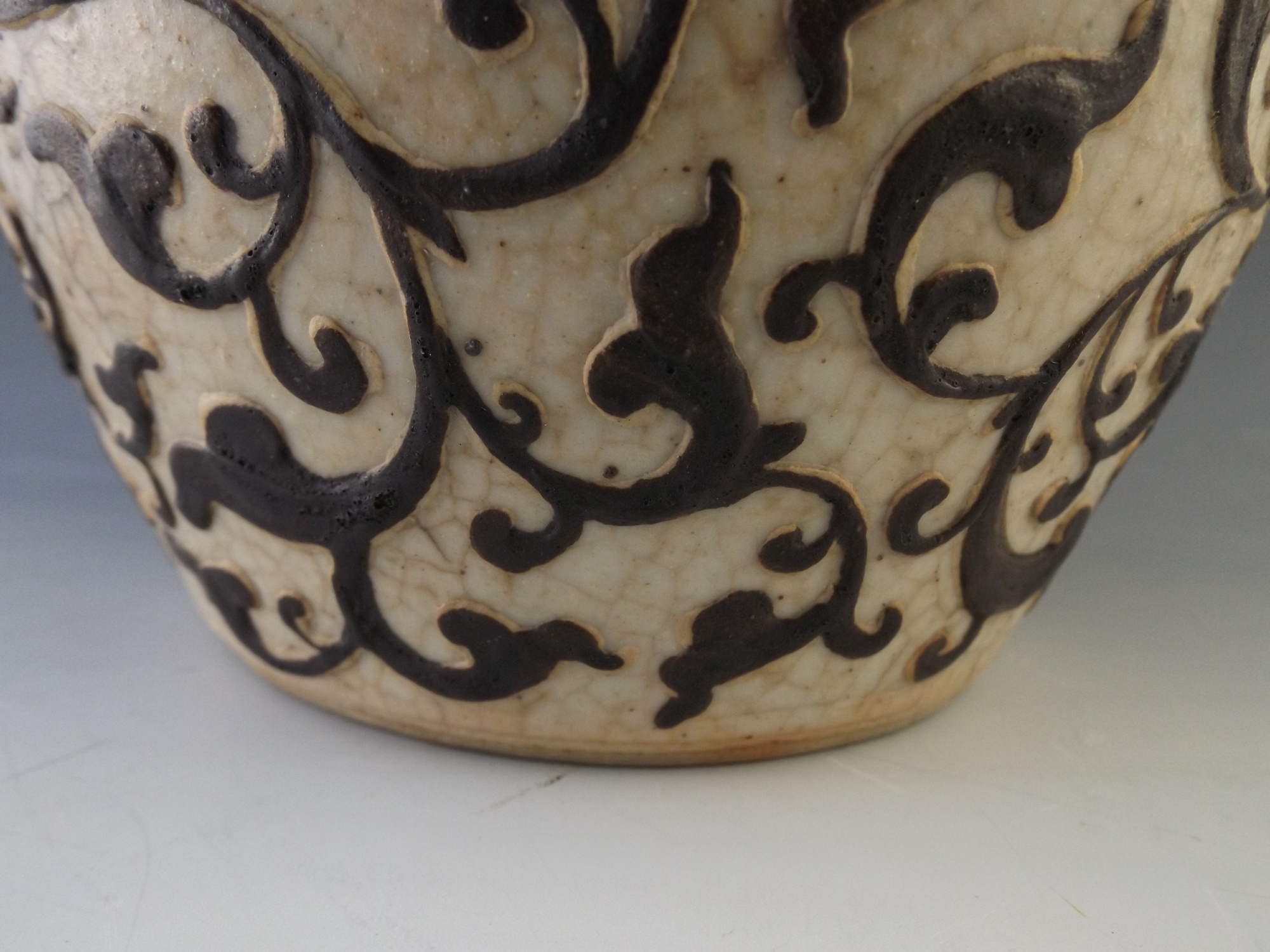 Chinese Crackle Glaze Vase with Scrollwork Patterning