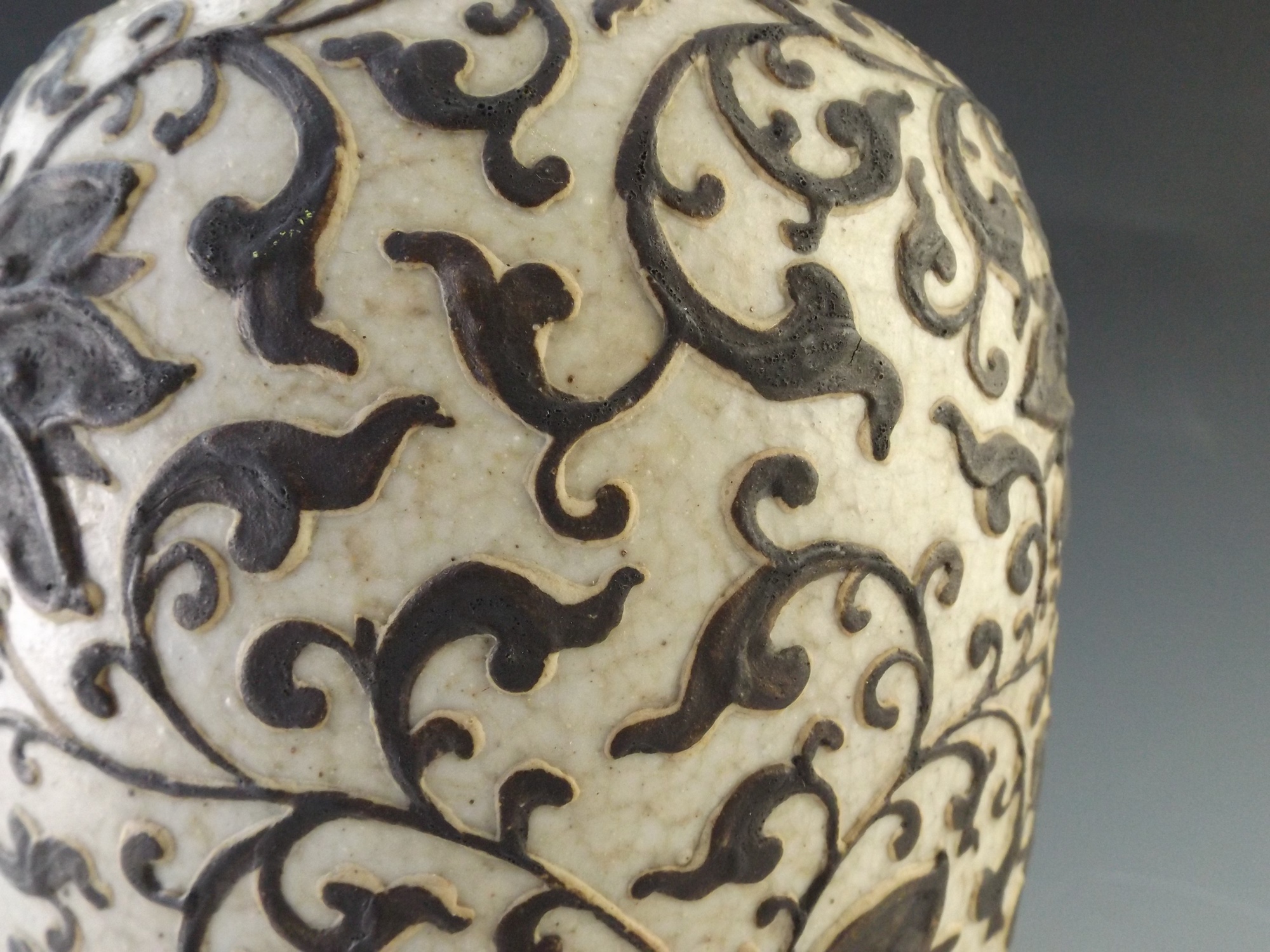Chinese Crackle Glaze Vase with Scrollwork Patterning