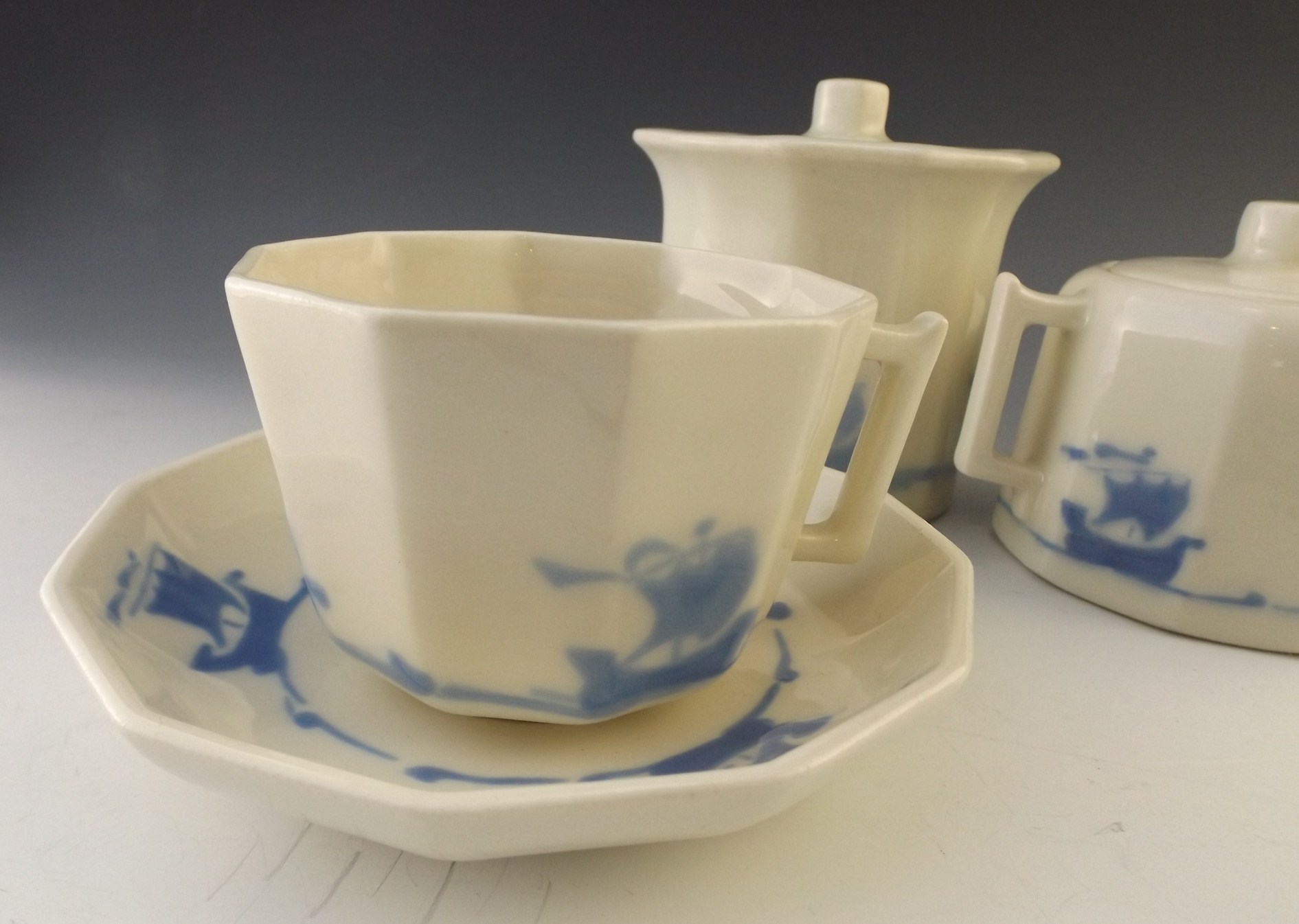 Rookwood Pottery Blue Ship Tea Set 
