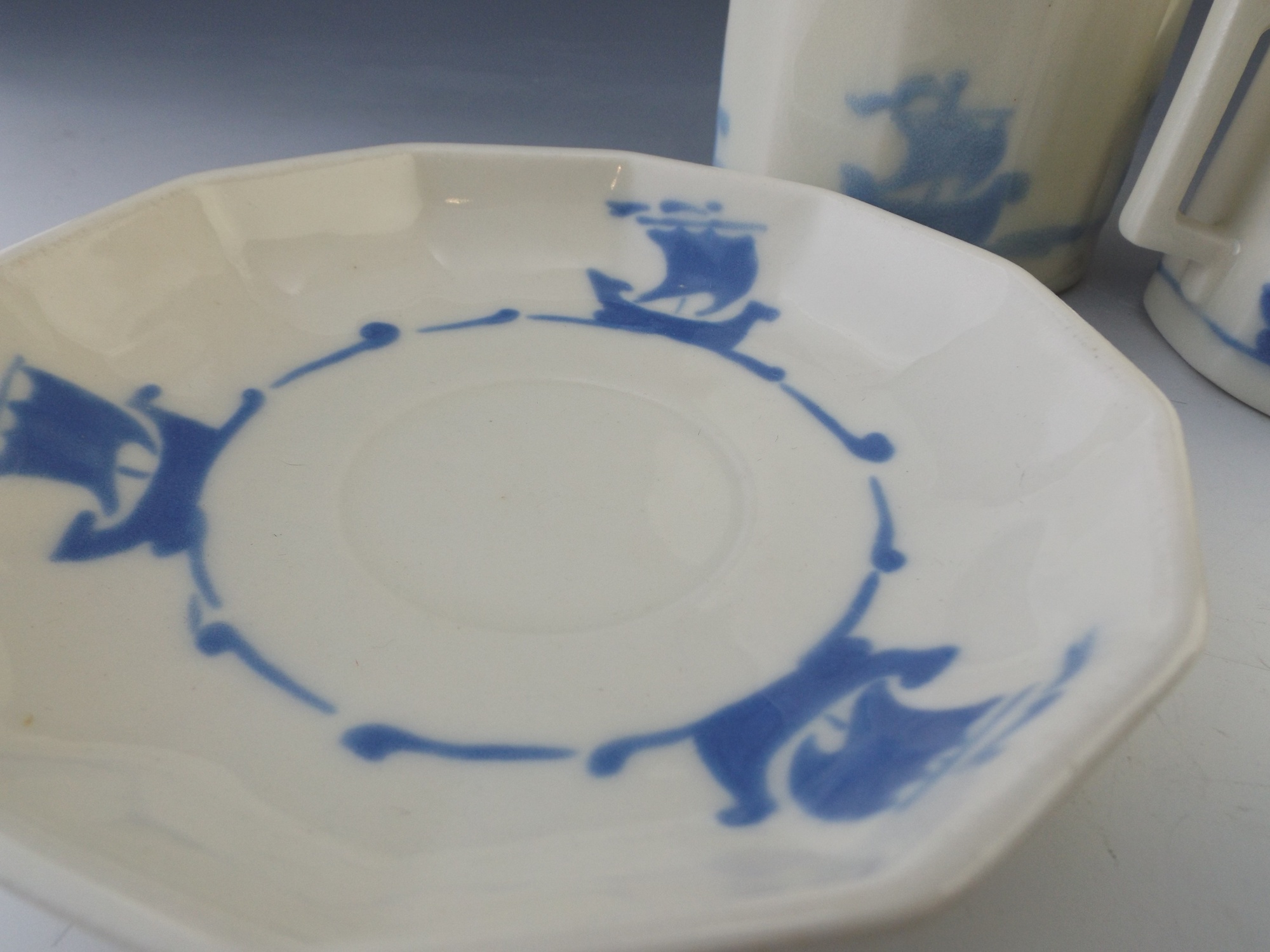 Rookwood Pottery Blue Ship Tea Set 