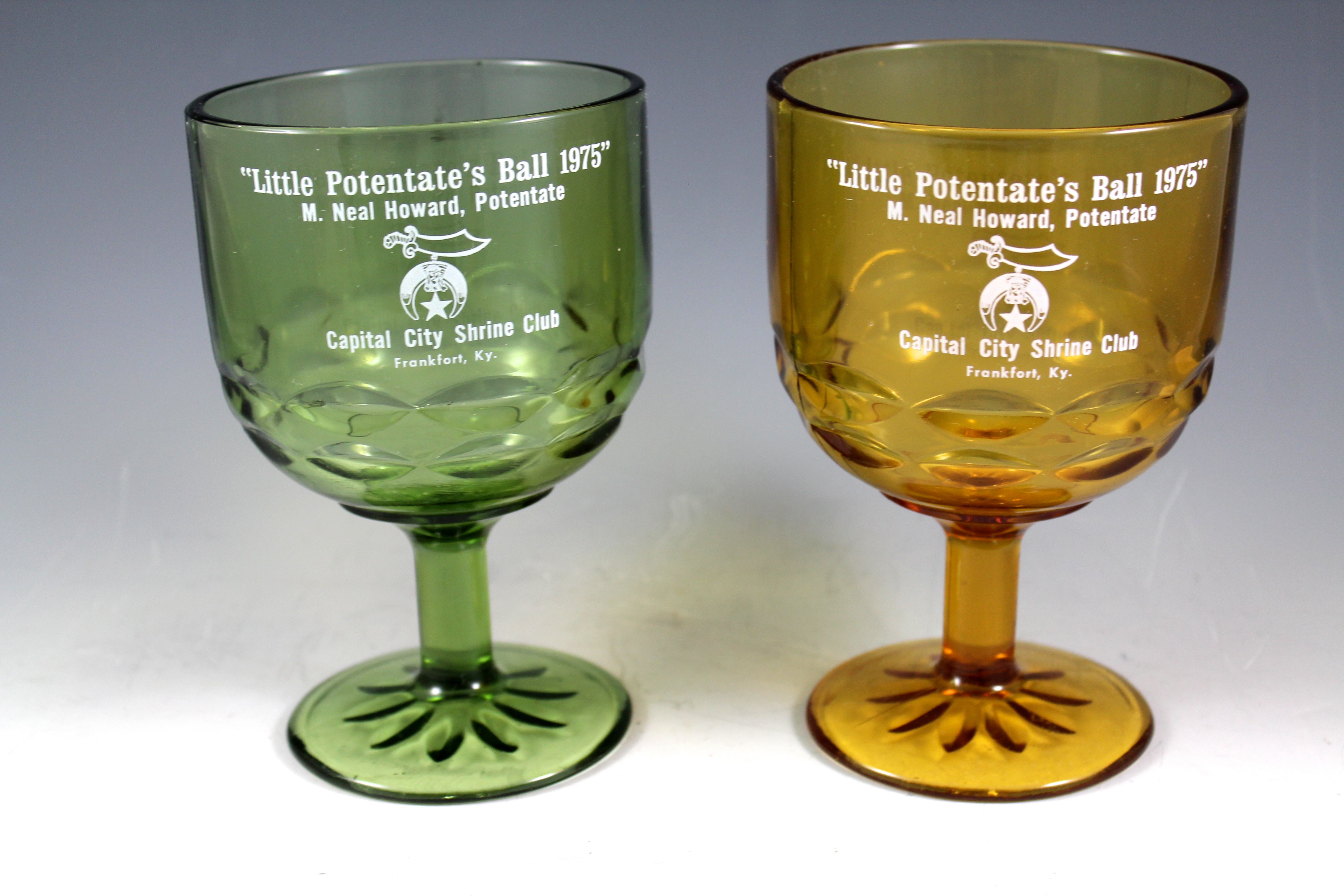 Two "Little Potentate's Ball 1975" Cups, Seven Oven Glass Bowls