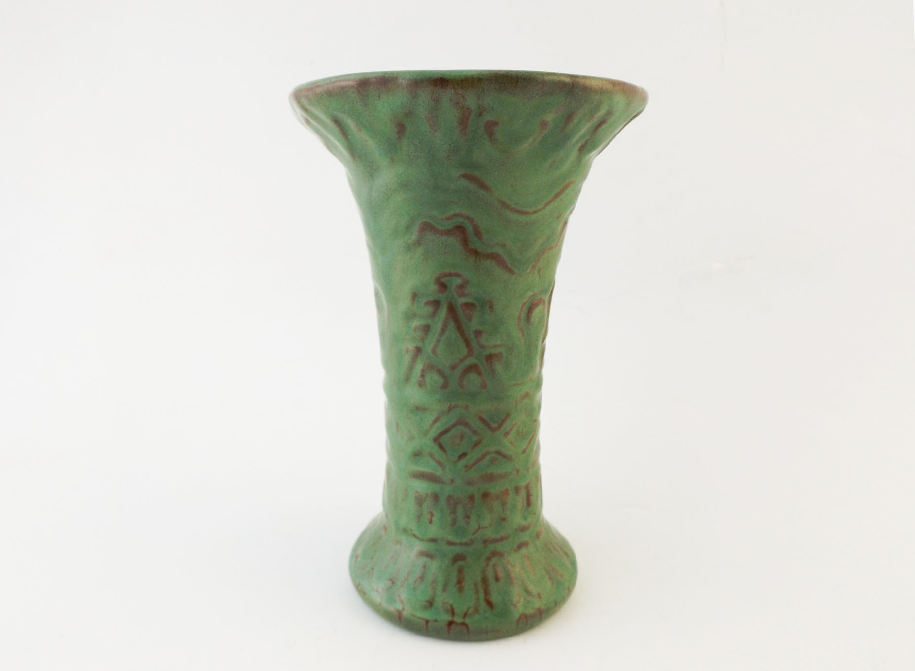 Flared Pottery Vase with Geometric Patterning