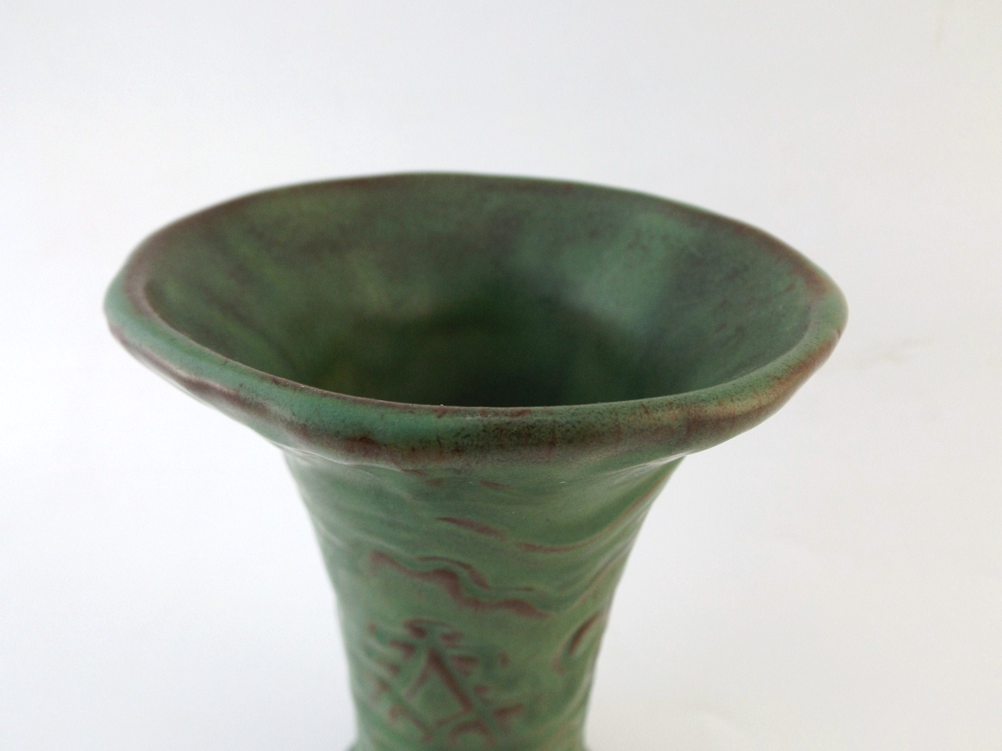 Flared Pottery Vase with Geometric Patterning