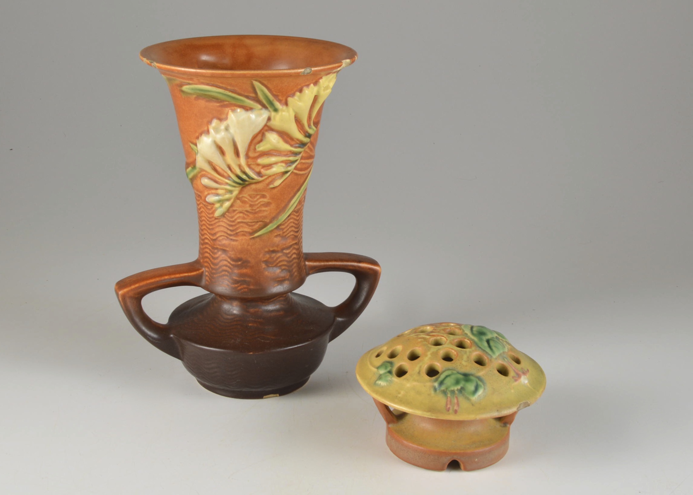 Roseville Pottery Vase and Flower Frog