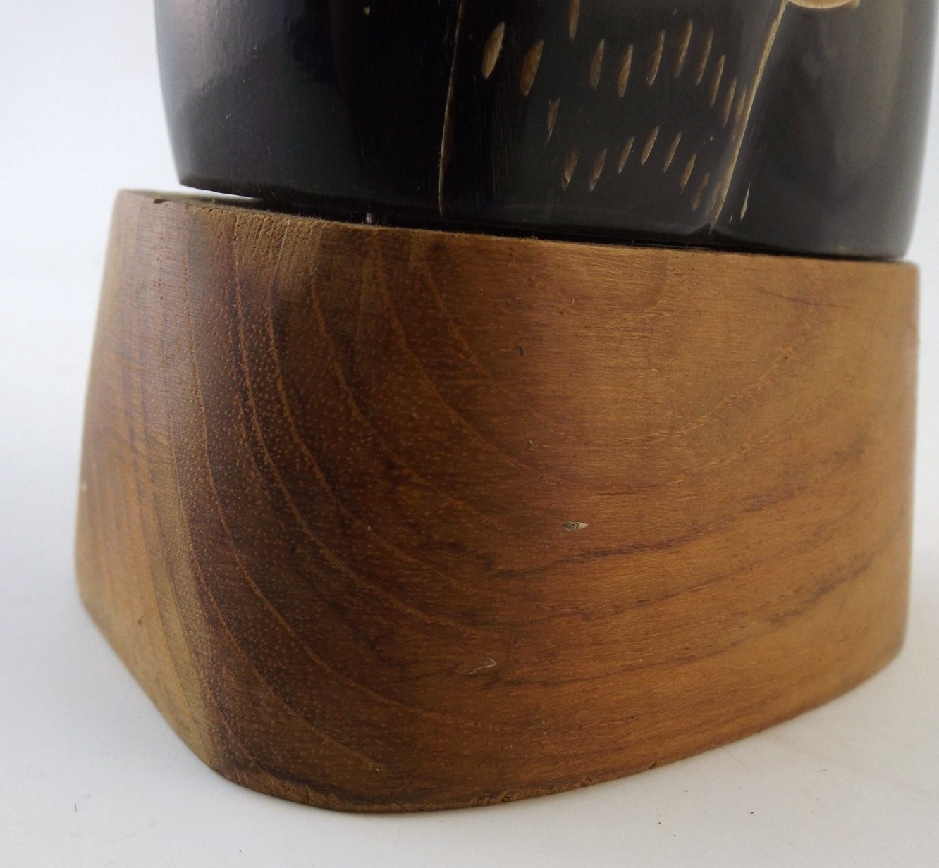 Mid Century Carved Wood Horned Owl 