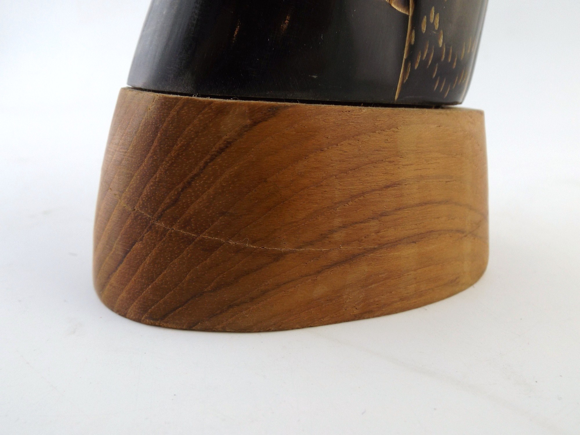 Mid Century Carved Wood Horned Owl 