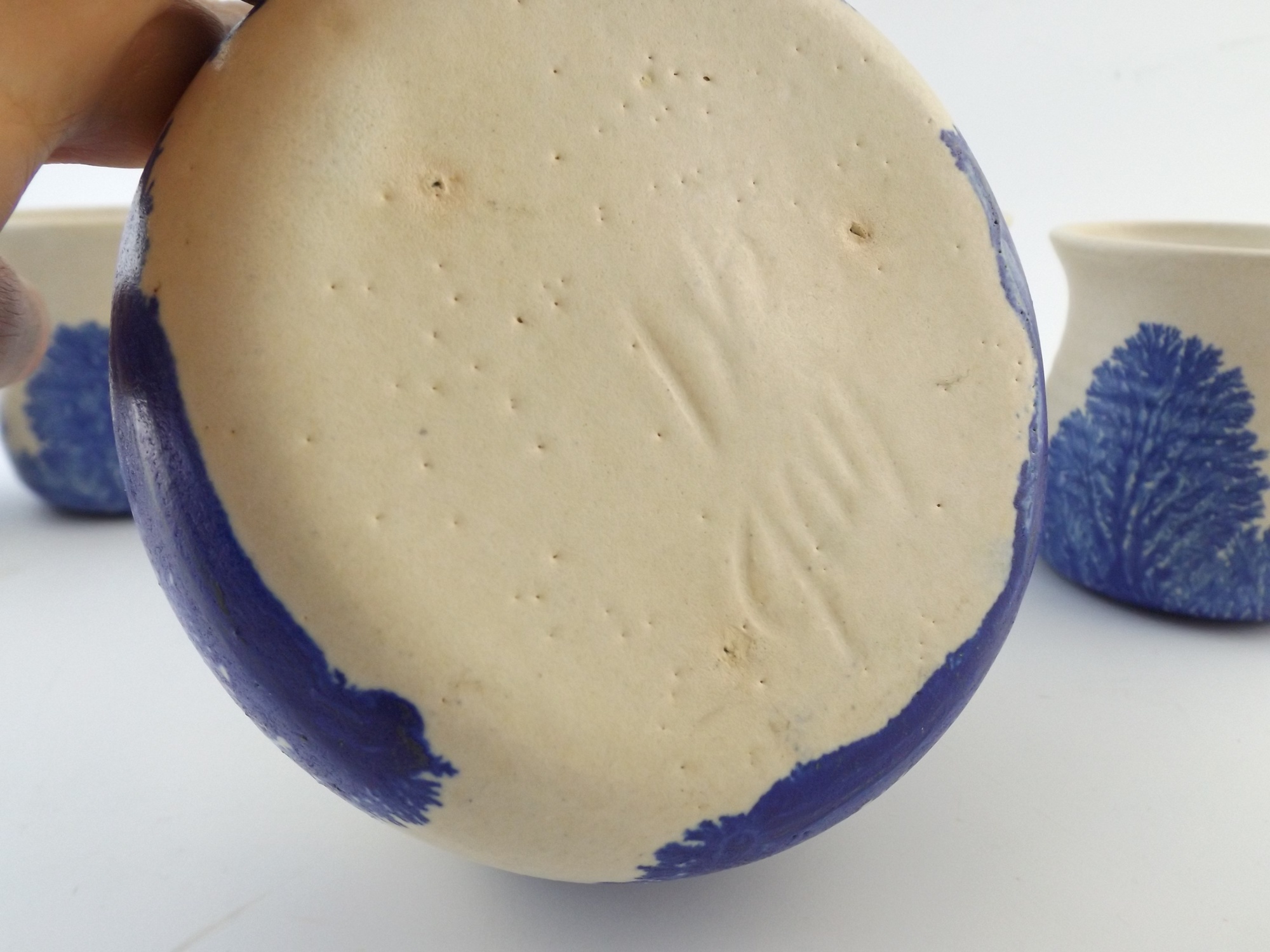 Pottery Sake Set with Blue Seaweed Pattern