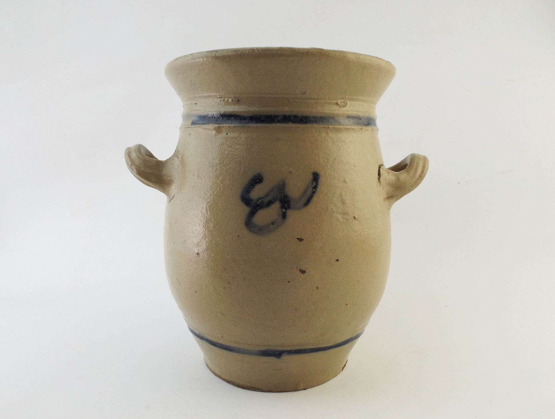 Stoneware Jar with Blue Accents