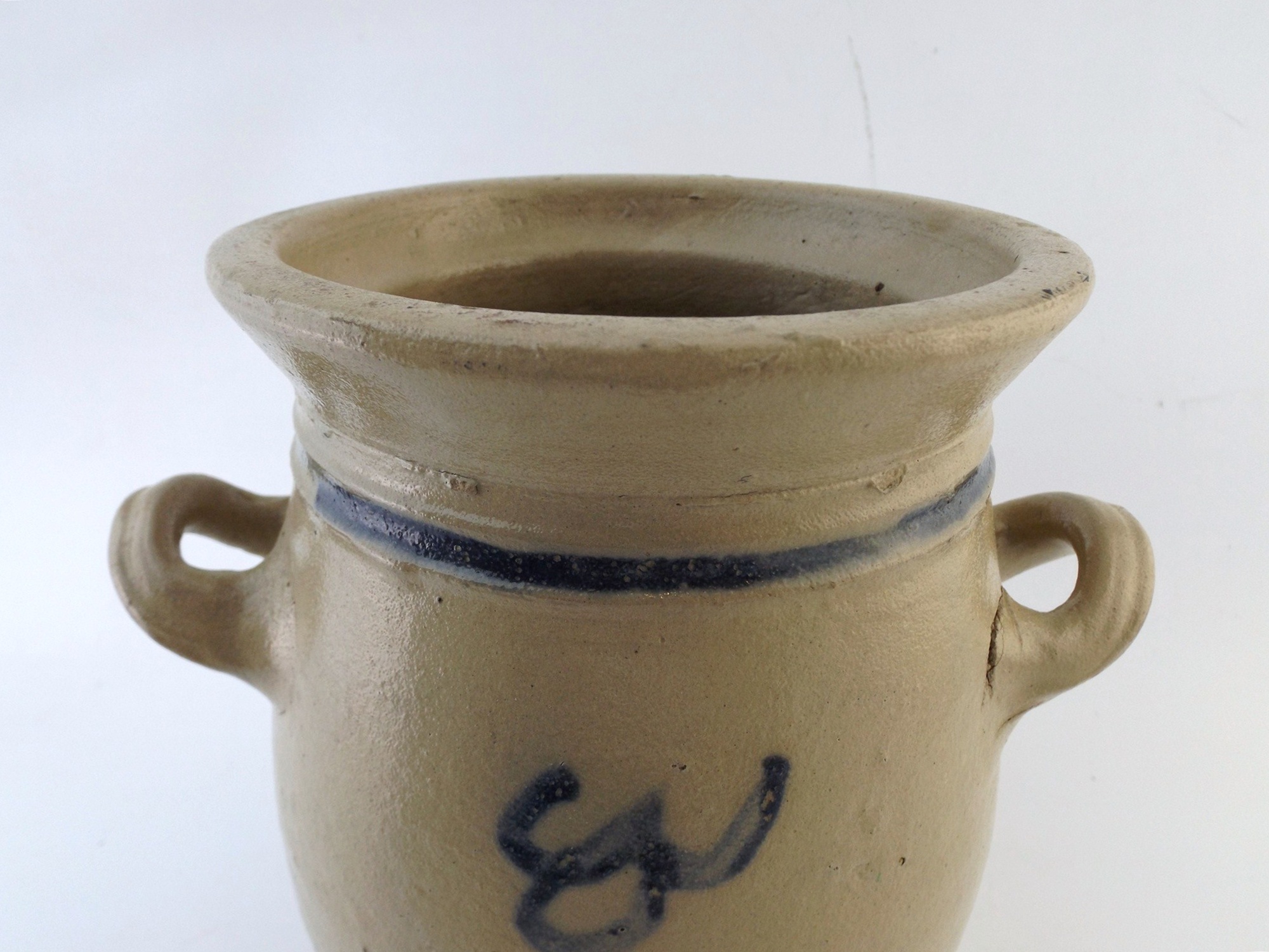 Stoneware Jar with Blue Accents
