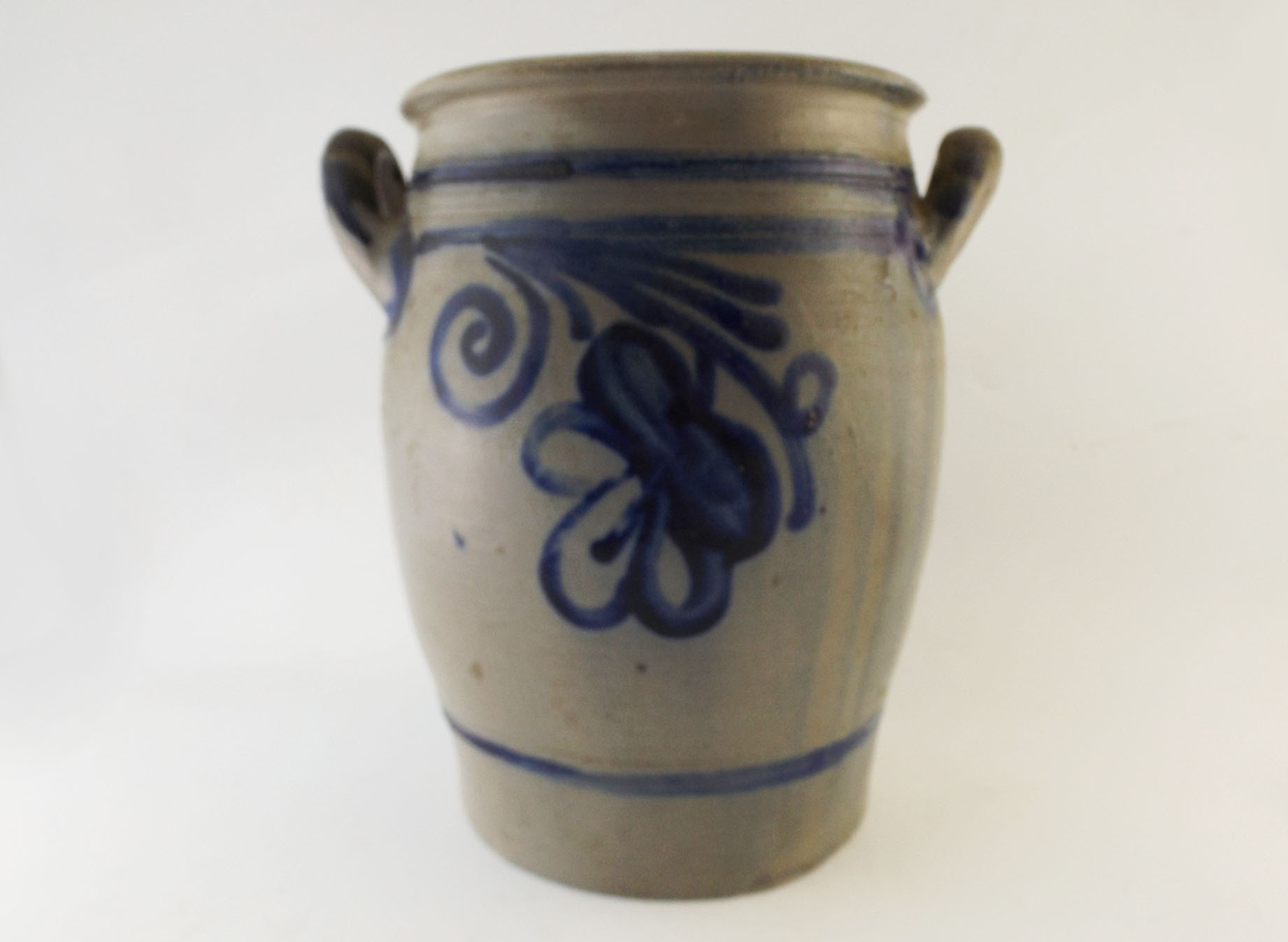 Salt Glazed Stoneware Jar with Blue Designs