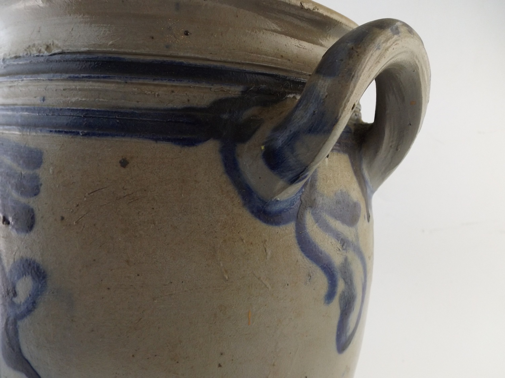 Salt Glazed Stoneware Jar with Blue Designs