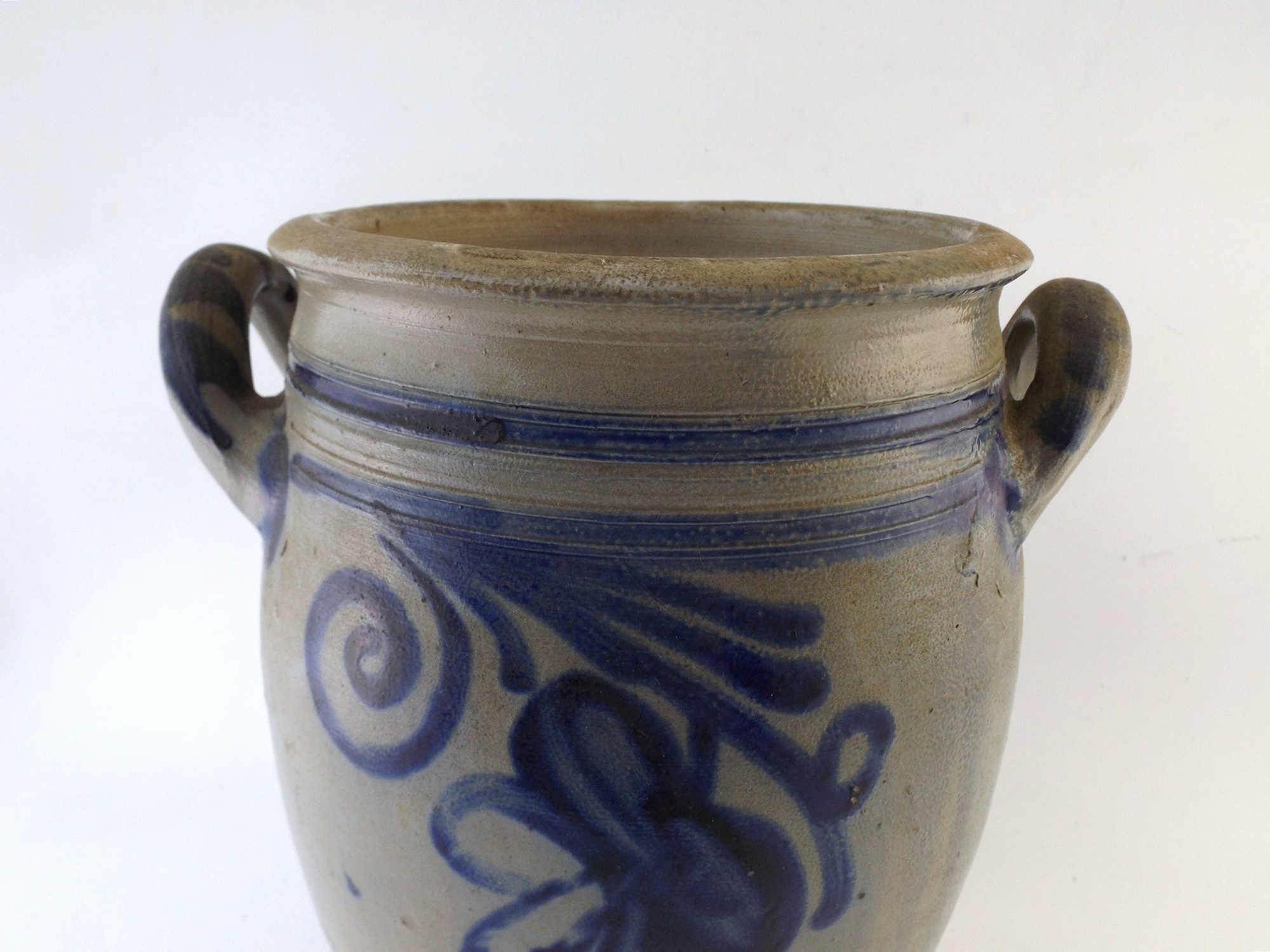 Salt Glazed Stoneware Jar with Blue Designs