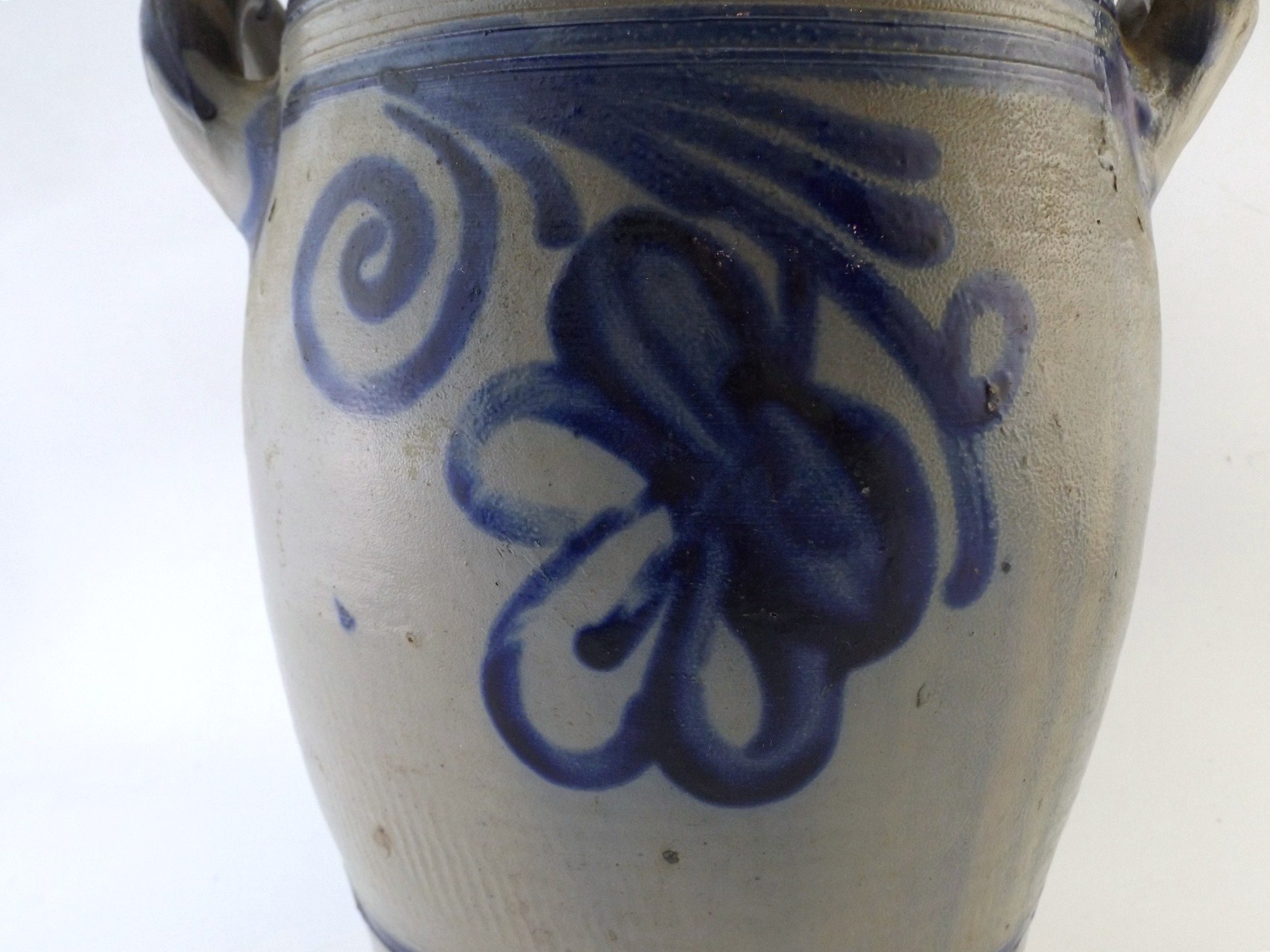 Salt Glazed Stoneware Jar with Blue Designs