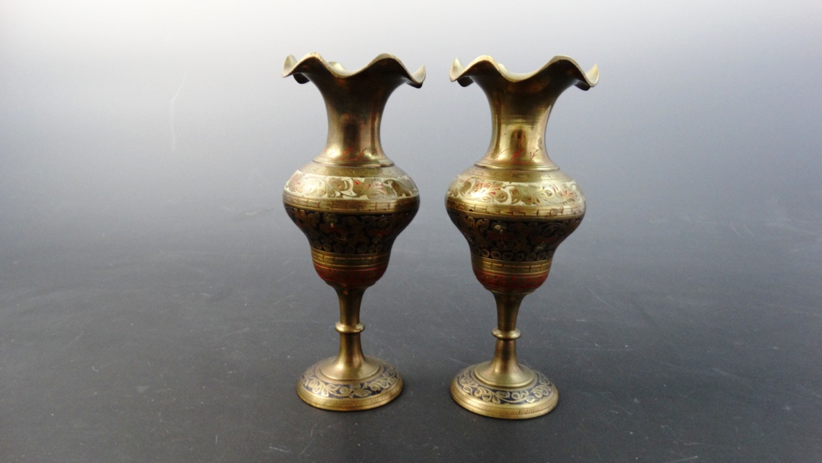 Pair of Brass Indian Ruffle Vases