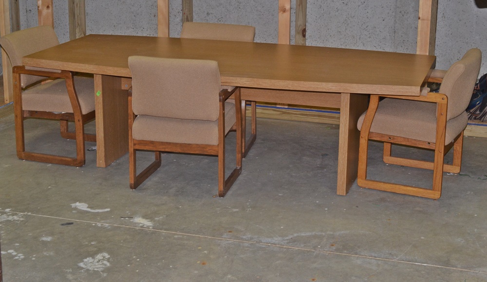 Contemporary Style Oak Finish Conference Table & Four Chairs