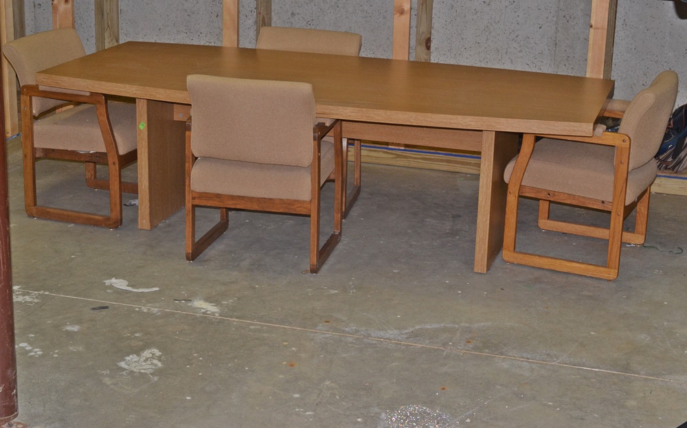 Contemporary Style Oak Finish Conference Table & Four Chairs