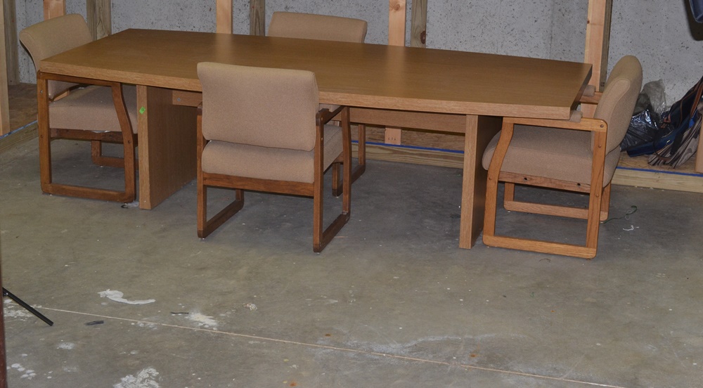 Contemporary Style Oak Finish Conference Table & Four Chairs