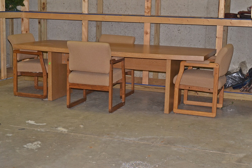 Contemporary Style Oak Finish Conference Table & Four Chairs