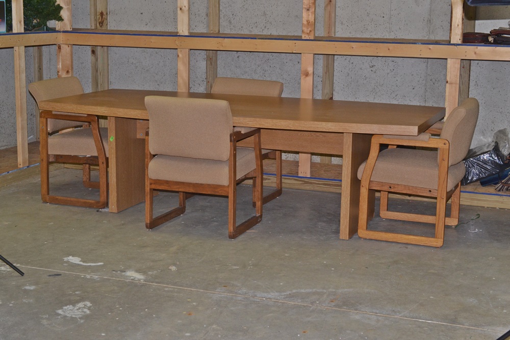 Contemporary Style Oak Finish Conference Table & Four Chairs