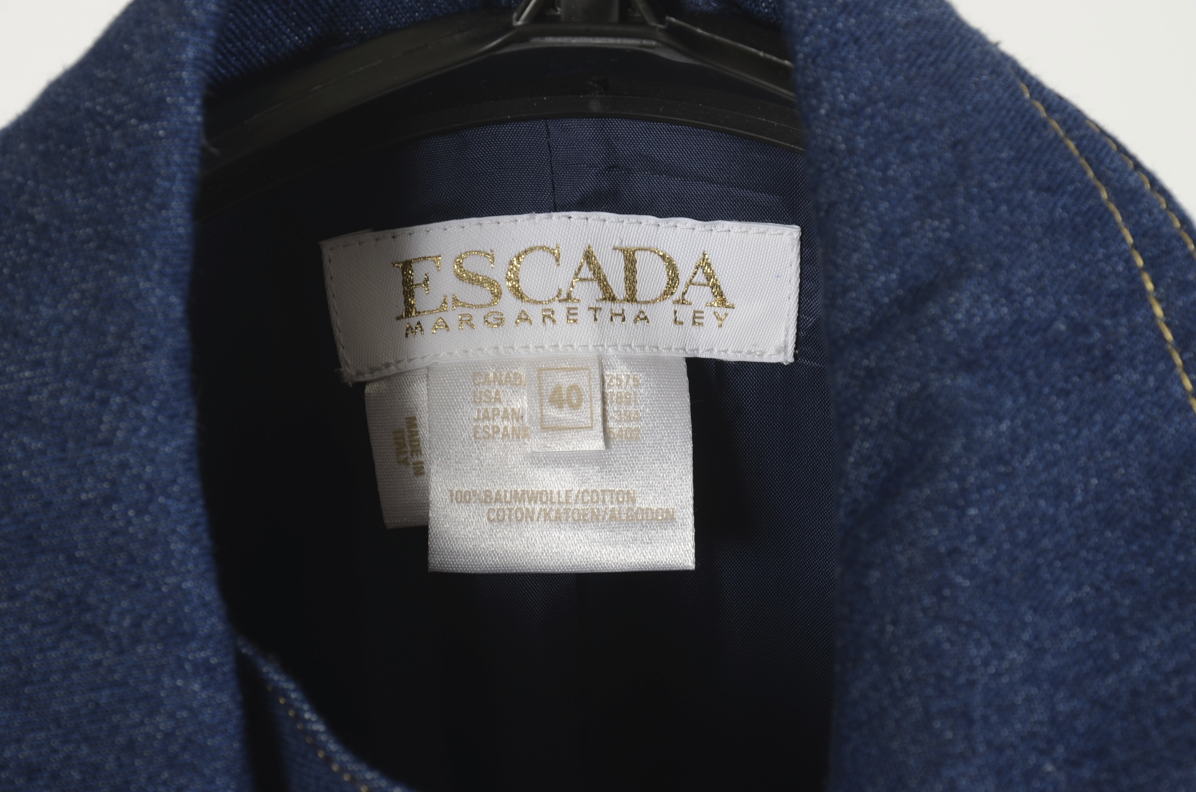 Escada Suit in Denim Blue with Metallic Embroidered Elephants
