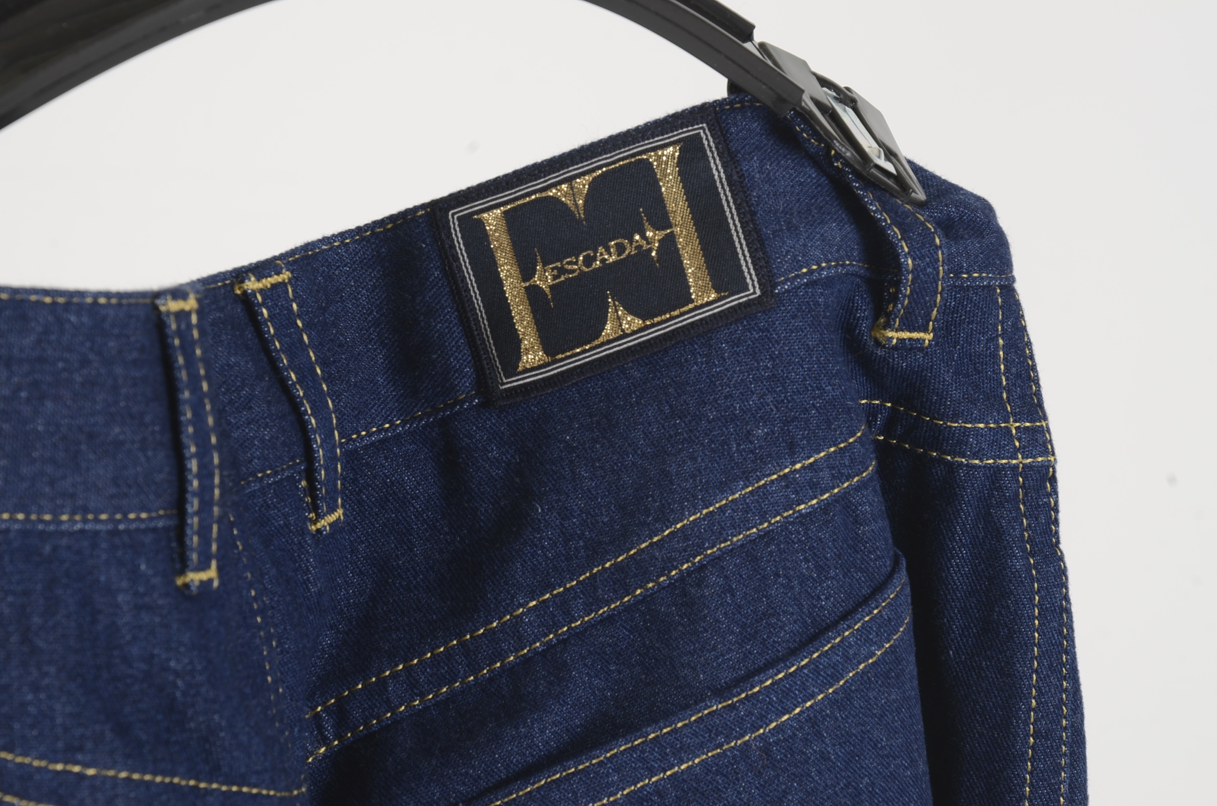 Escada Suit in Denim Blue with Metallic Embroidered Elephants
