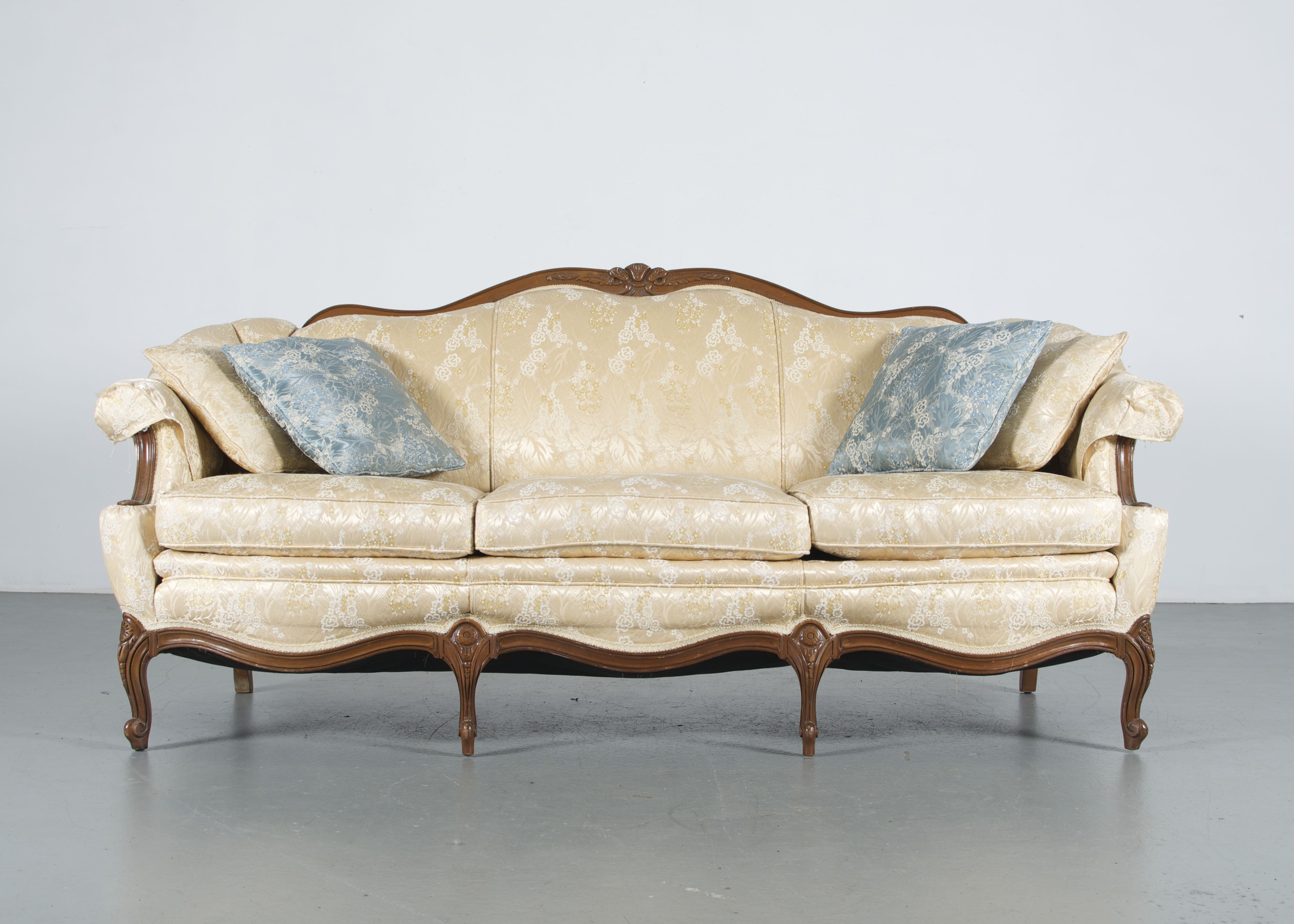French Provincial Pale Yellow Sofa