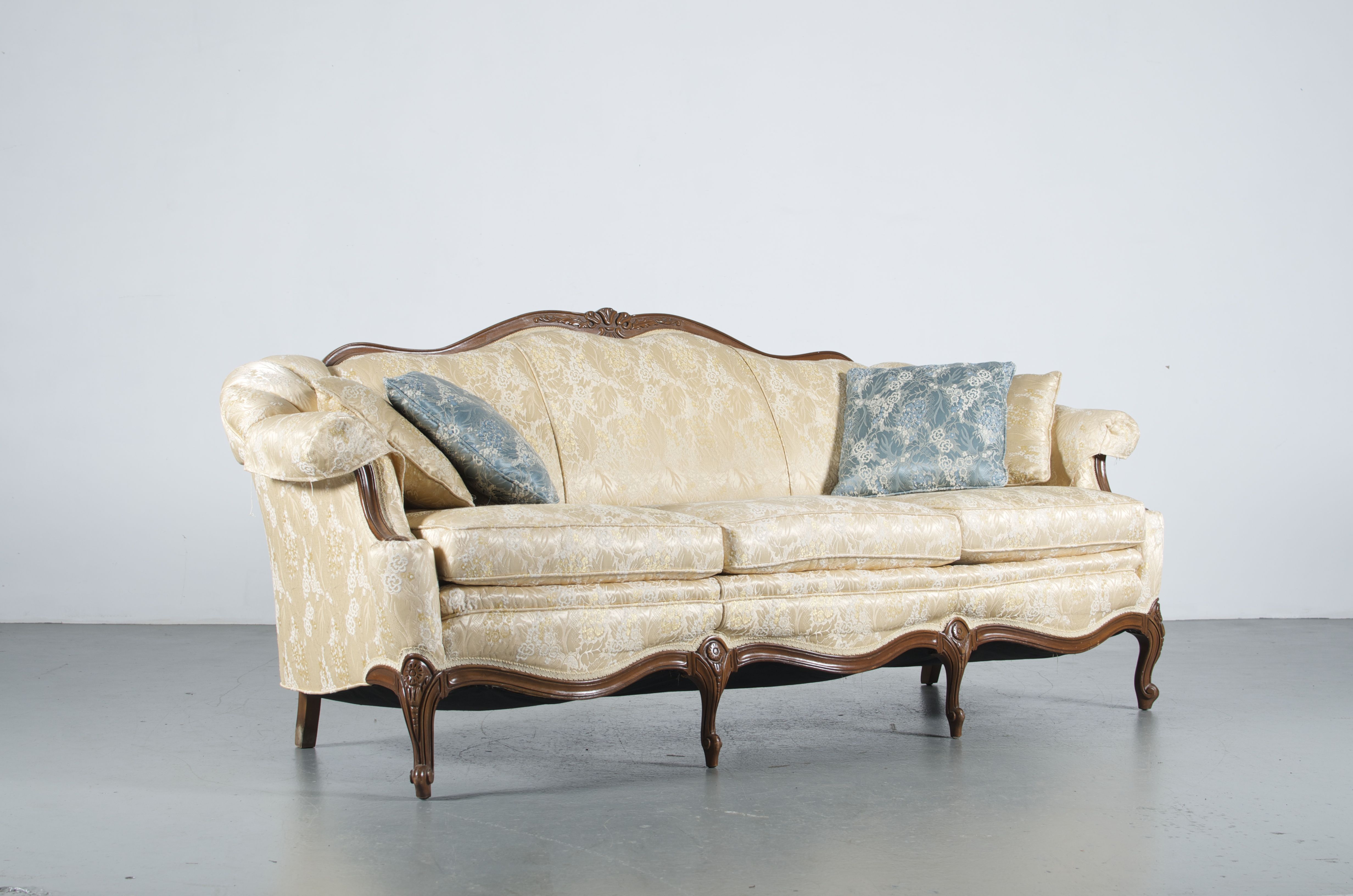 French Provincial Pale Yellow Sofa